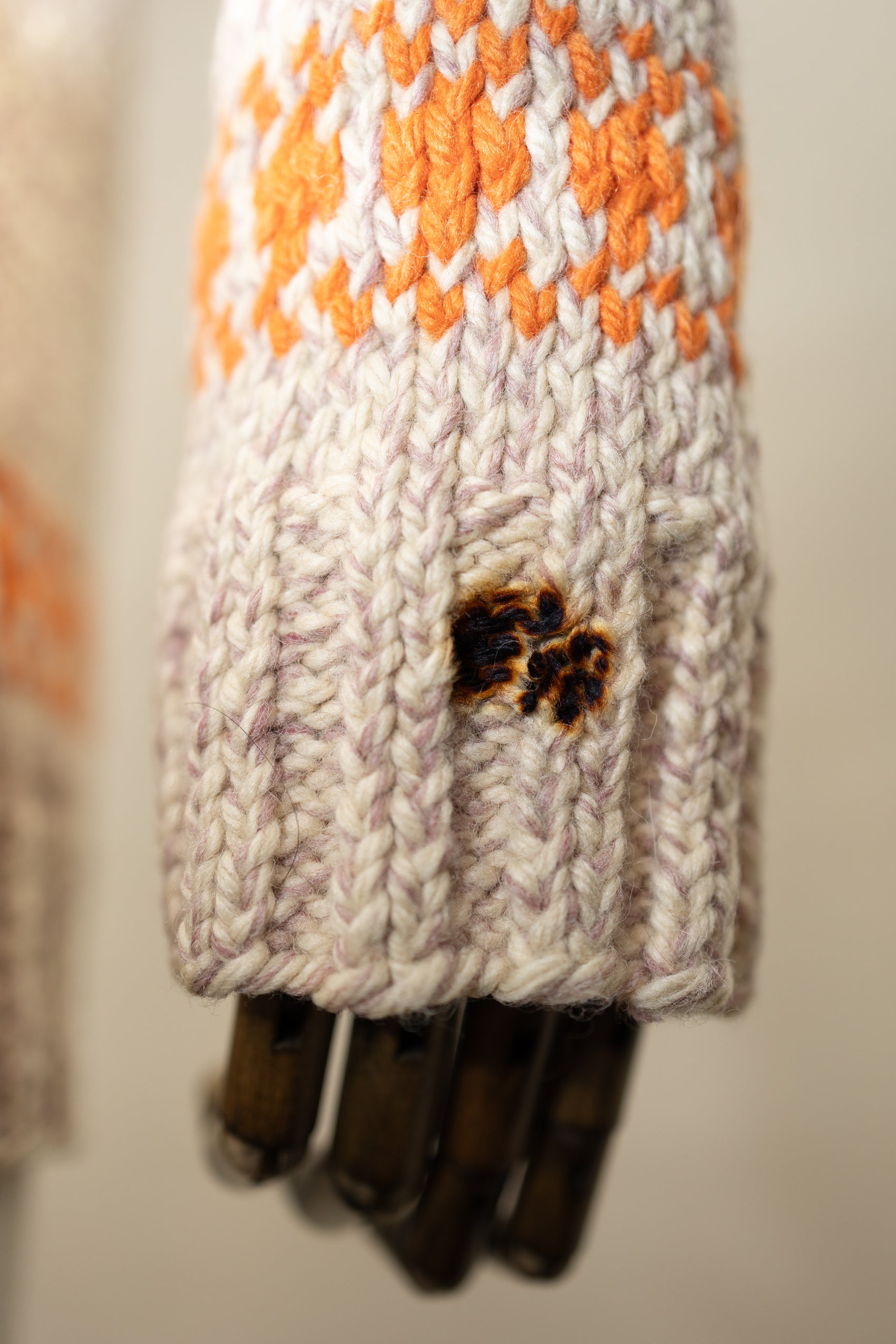 Vintage Hand-Knit Wool Zip Cardigan with Orange Pattern *COMING SOON*