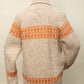 Vintage Hand-Knit Wool Zip Cardigan with Orange Pattern *COMING SOON*