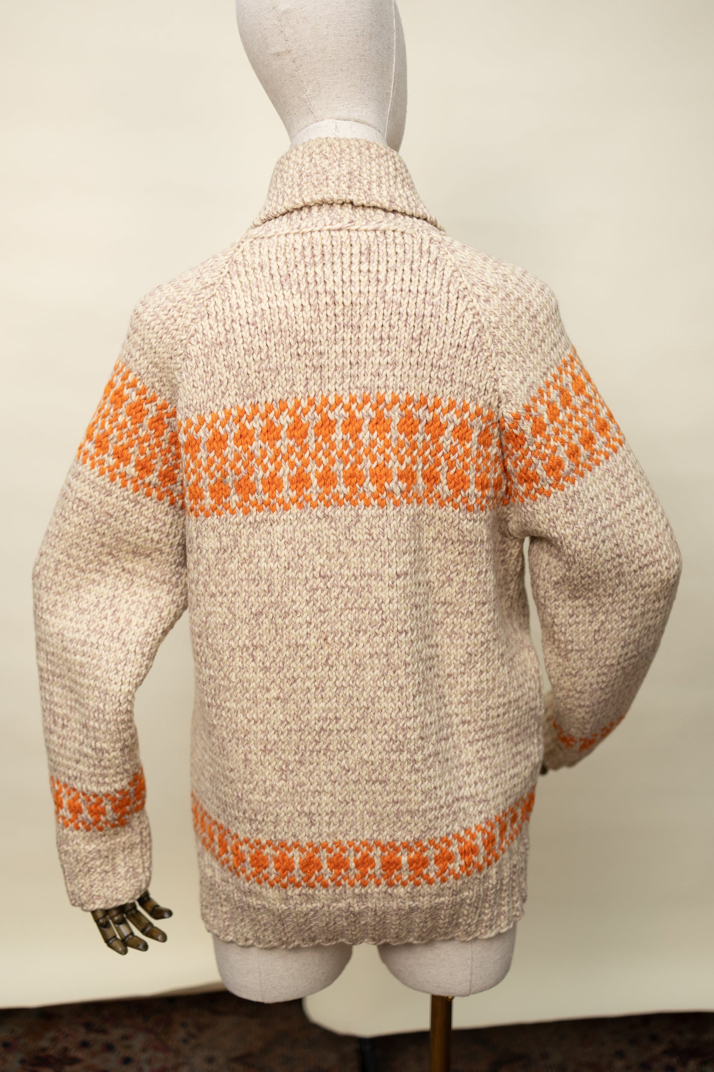 Vintage Hand-Knit Wool Zip Cardigan with Orange Pattern *COMING SOON*