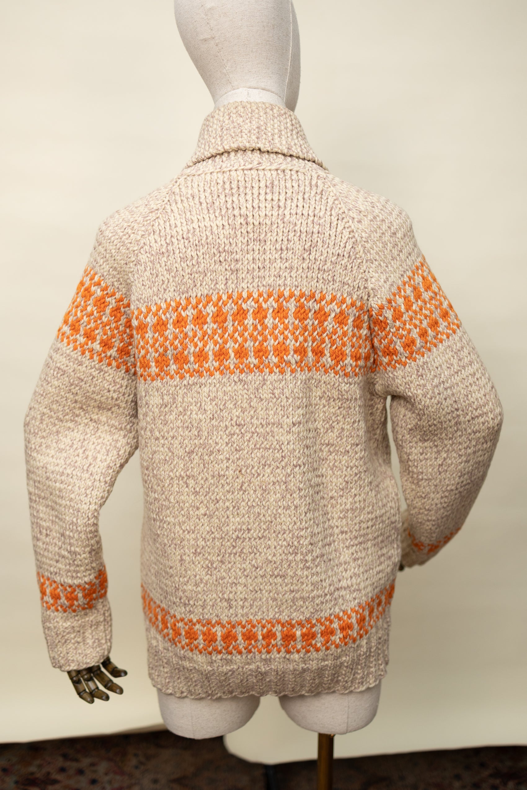 Vintage Hand-Knit Wool Zip Cardigan with Orange Pattern *COMING SOON*
