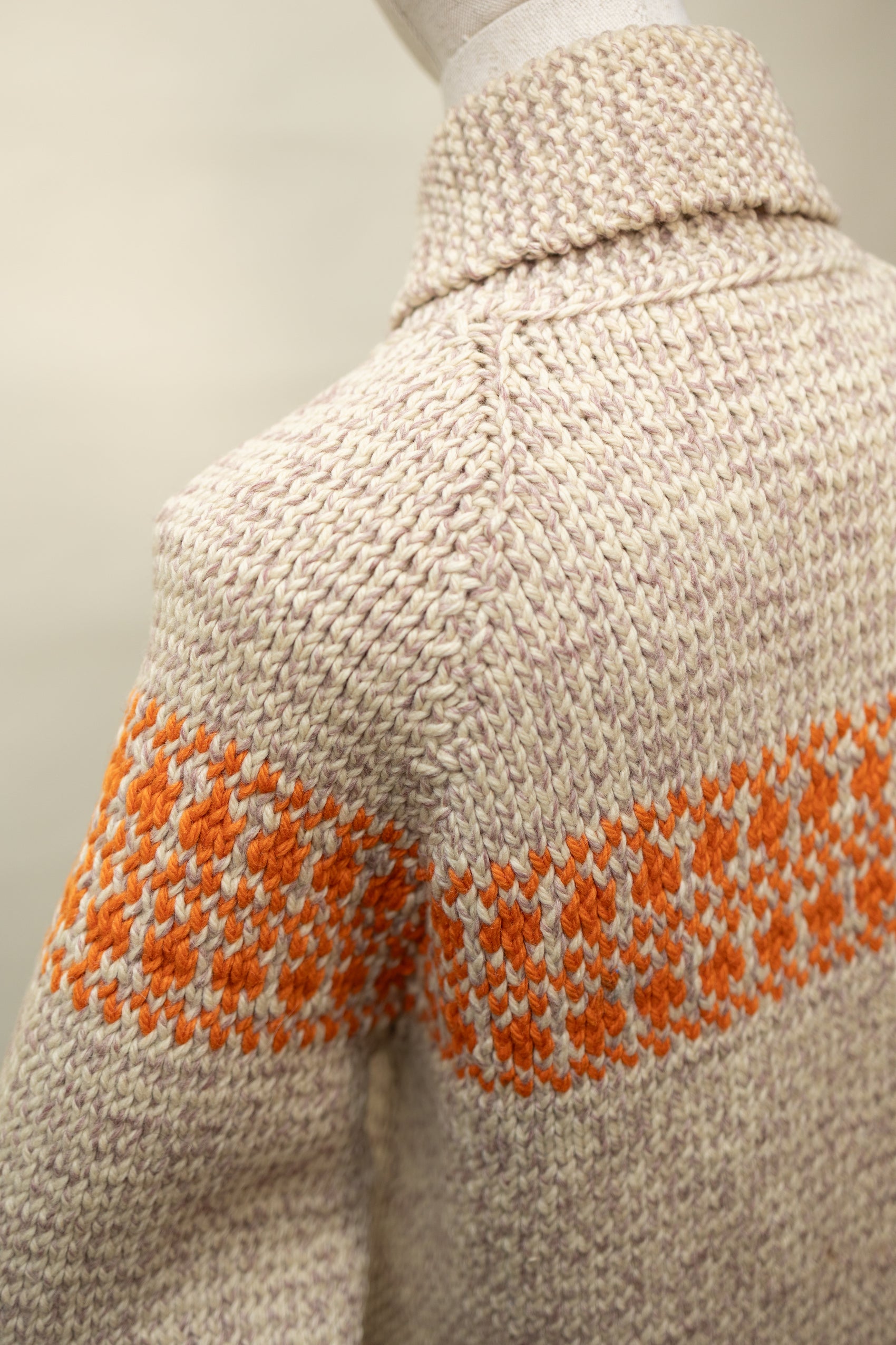 Vintage Hand-Knit Wool Zip Cardigan with Orange Pattern *COMING SOON*