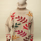 Vintage Leaf Pattern Turtleneck Sweater – 1980s Autumn Knit