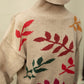 Vintage Leaf Pattern Turtleneck Sweater – 1980s Autumn Knit