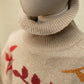 Vintage Leaf Pattern Turtleneck Sweater – 1980s Autumn Knit