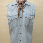 Vintage Sleeveless Denim Western Shirt – Light Wash