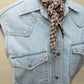 Vintage Sleeveless Denim Western Shirt – Light Wash