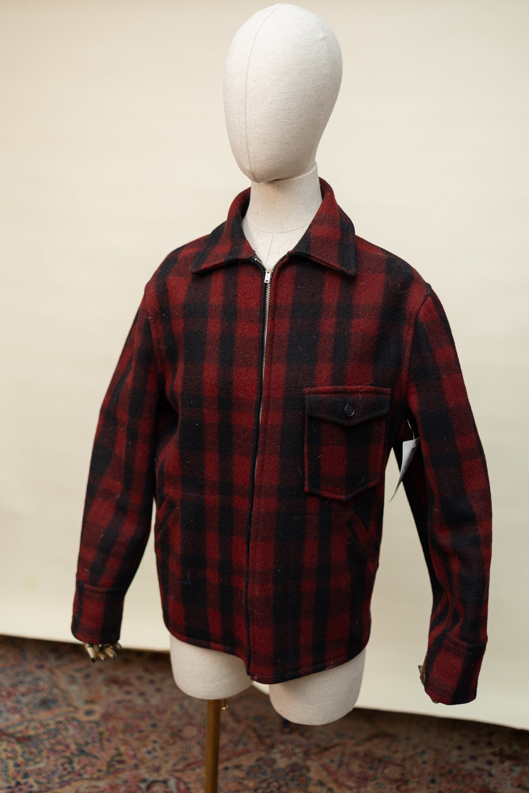Vintage Wool Buffalo Plaid Jacket – Red & Black Lumberjack Style