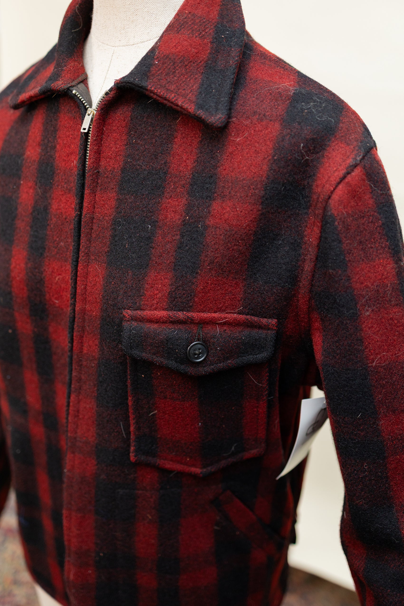 Vintage Wool Buffalo Plaid Jacket – Red & Black Lumberjack Style
