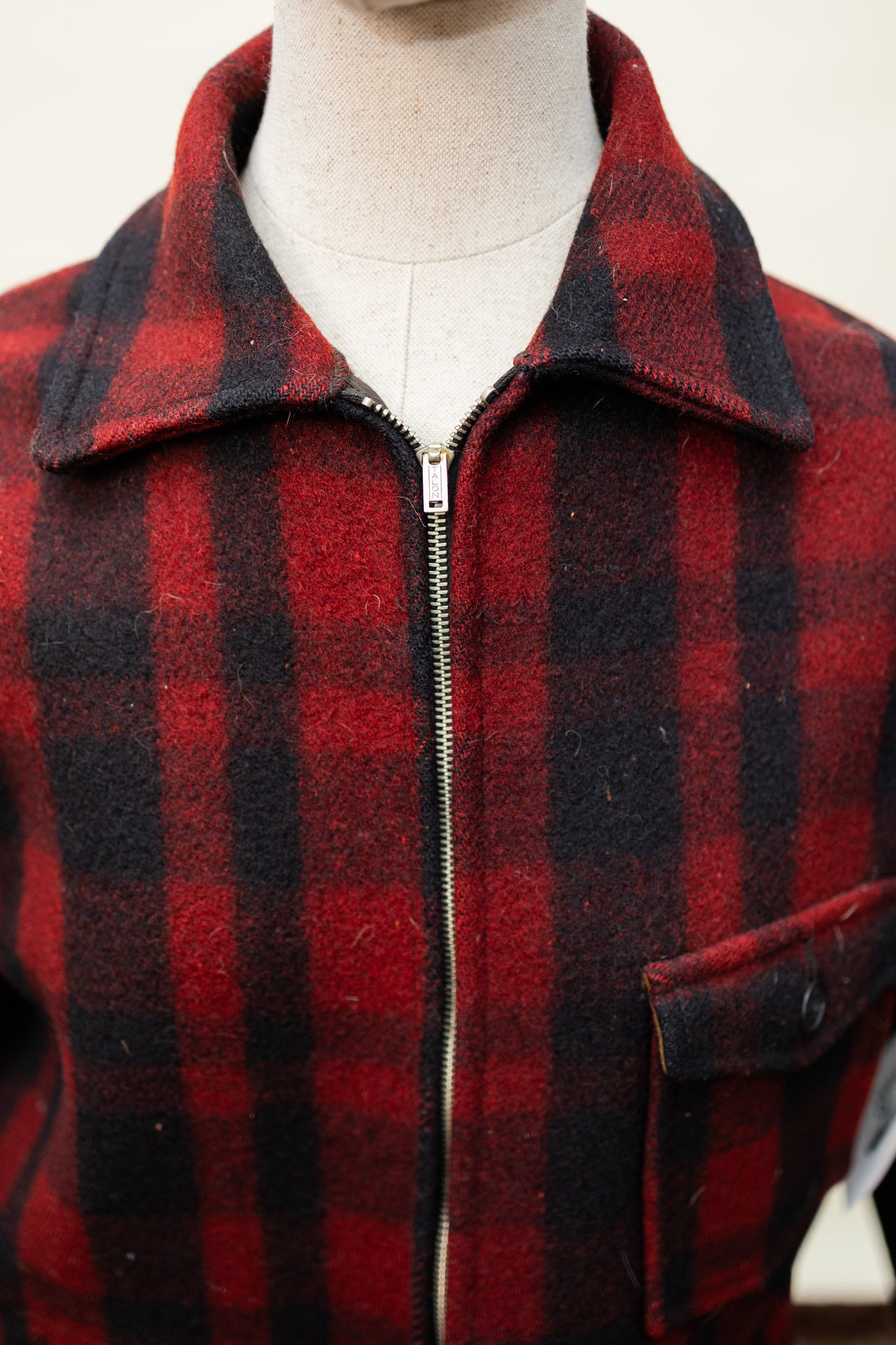 Vintage Wool Buffalo Plaid Jacket – Red & Black Lumberjack Style