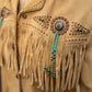 Vintage Suede Fringe Jacket with Beaded Medallions and Turquoise Studs *COMING SOON*