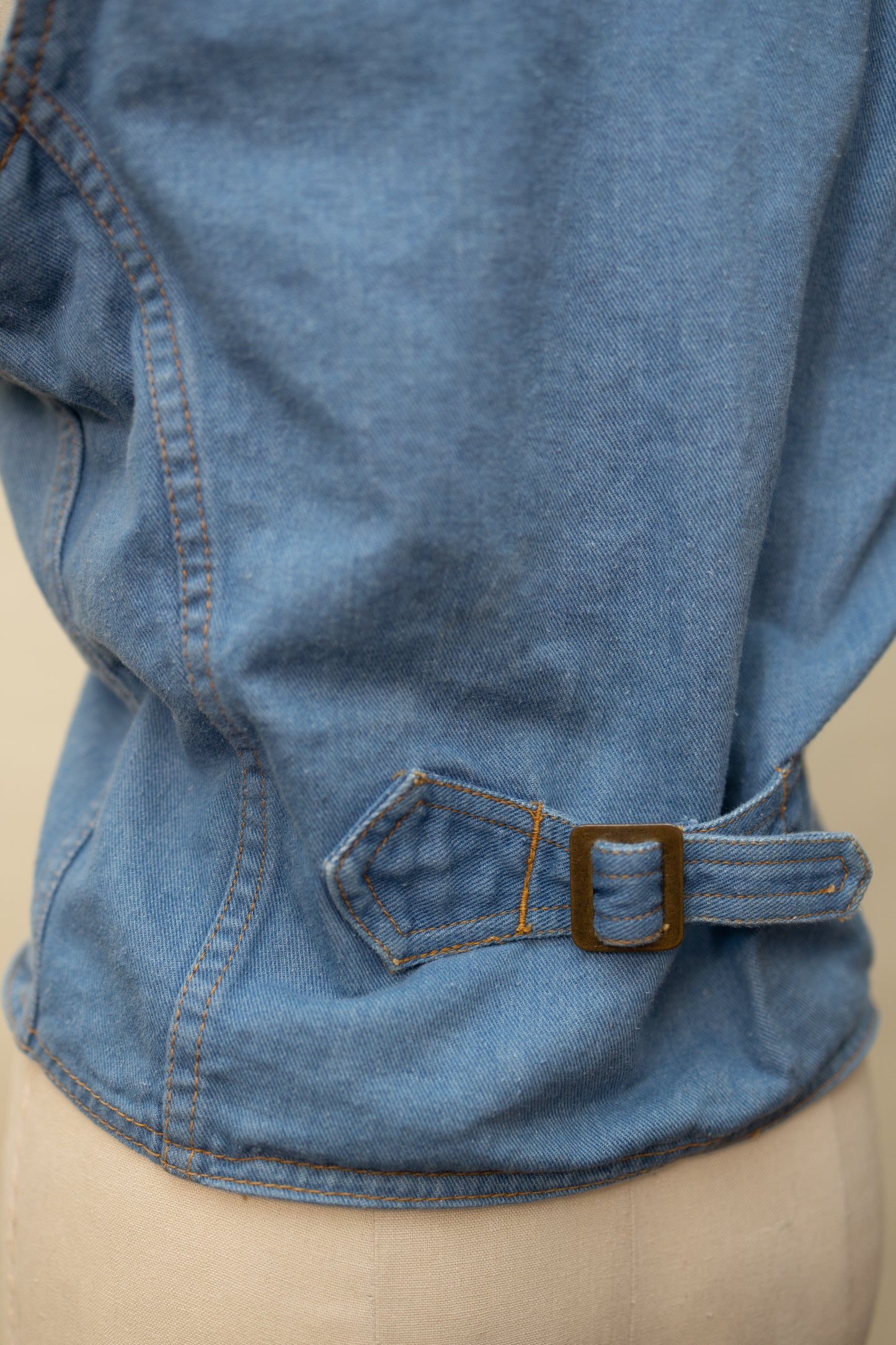Vintage Denim Utility Vest – Adjustable Buckle Back