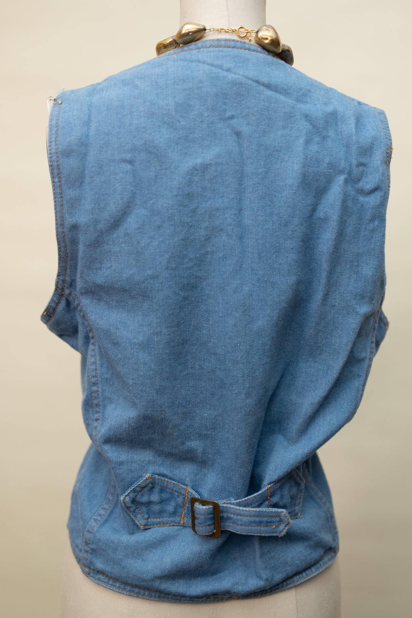 Vintage Denim Utility Vest – Adjustable Buckle Back