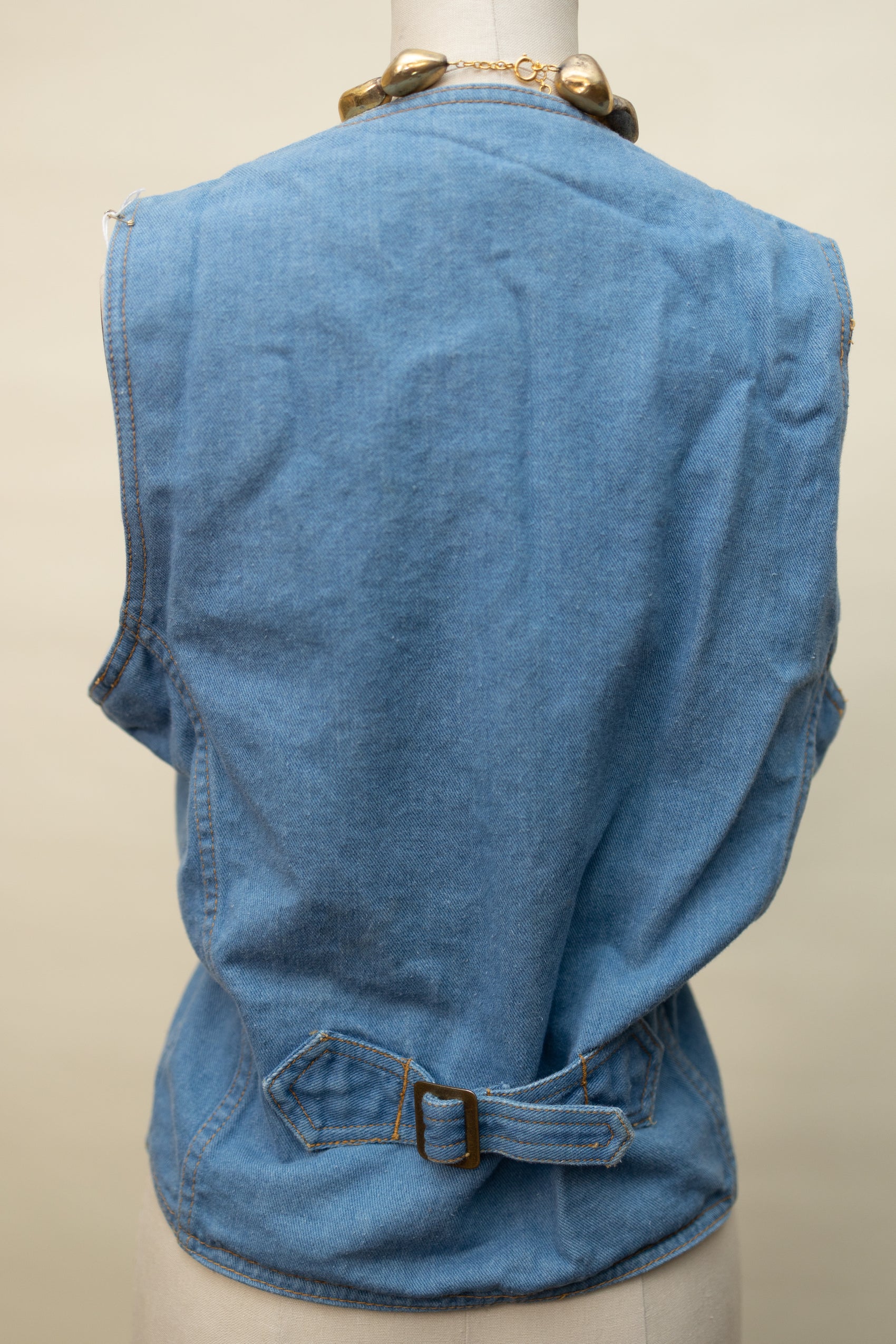 Vintage Denim Utility Vest – Adjustable Buckle Back
