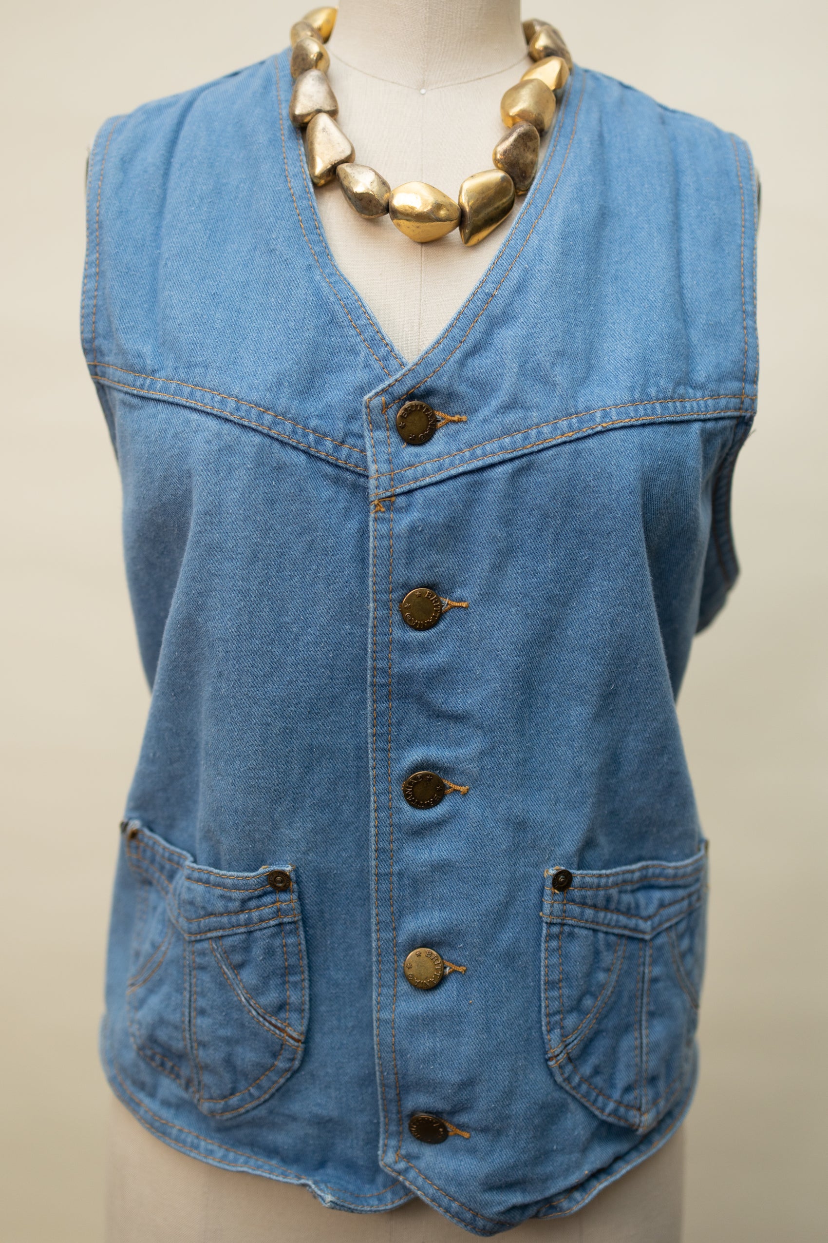 Vintage Denim Utility Vest – Adjustable Buckle Back