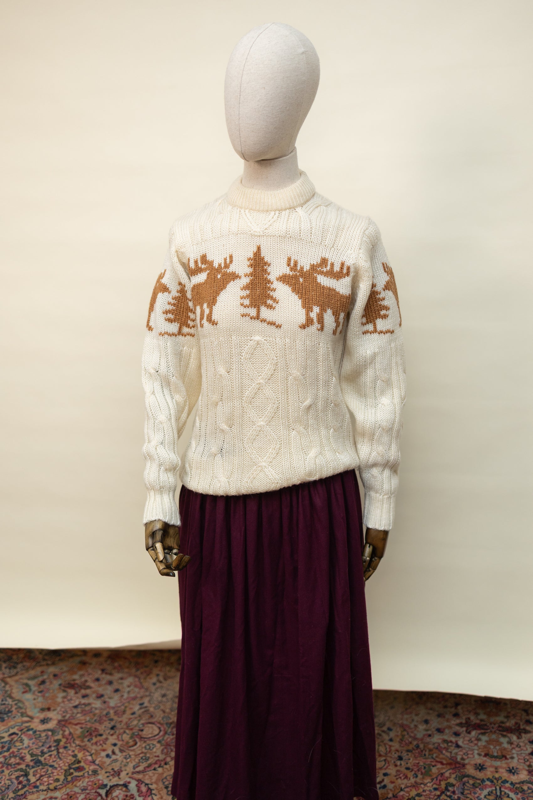 Vintage Moose Sweater – Cream & Caramel Wool