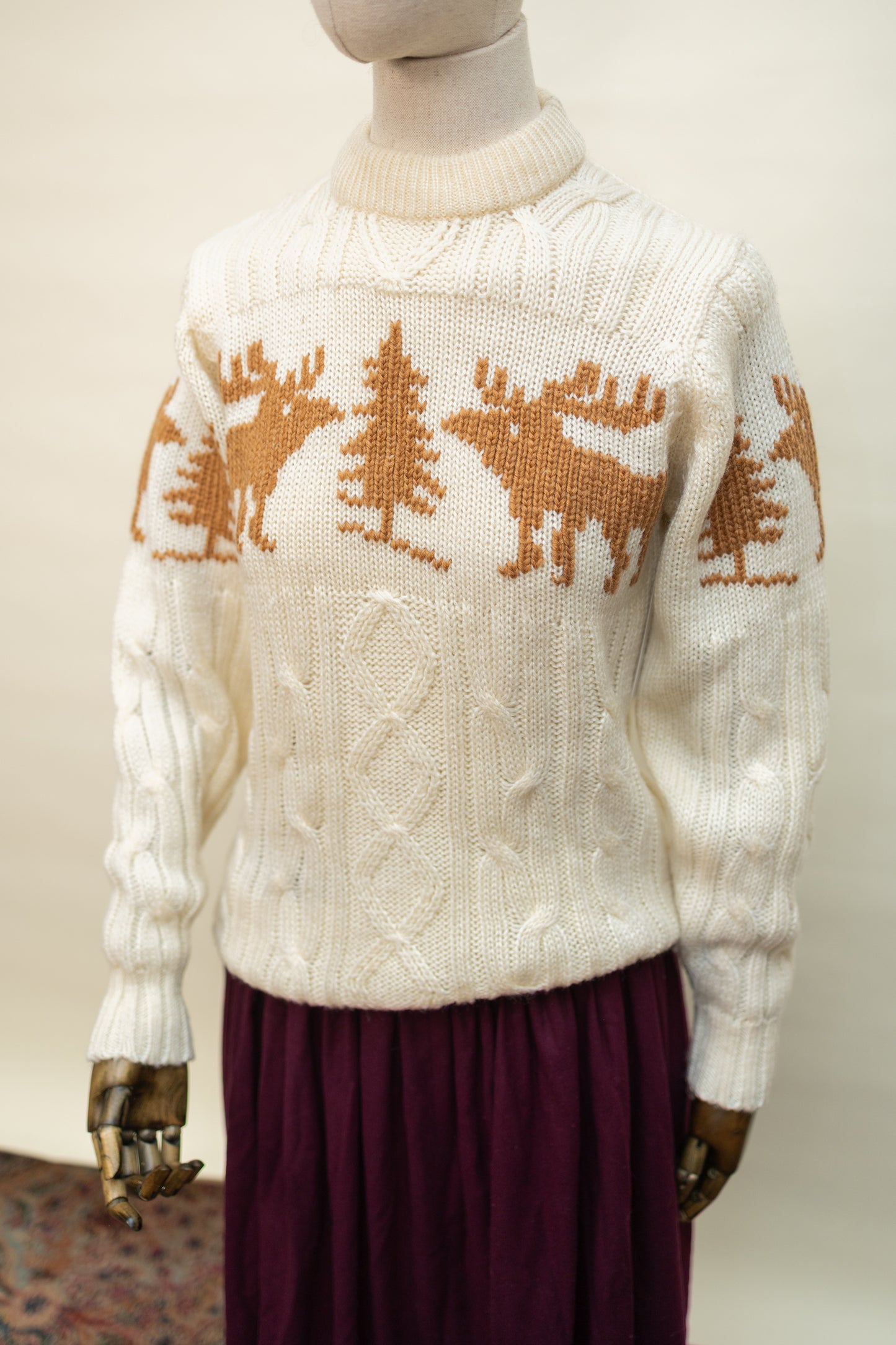 Vintage Moose Sweater – Cream & Caramel Wool