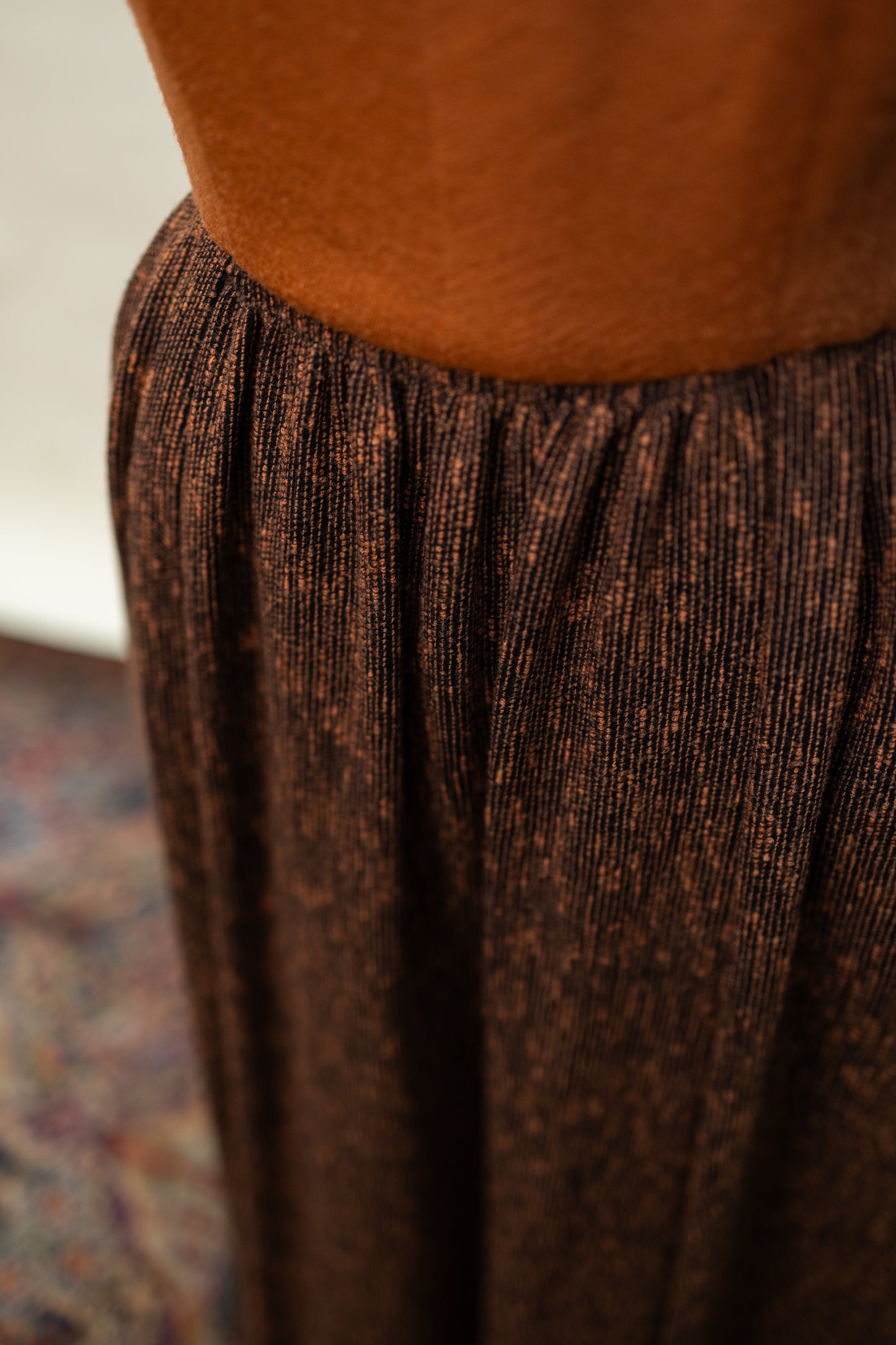 1950s Rust Wool Dress – Layered Bow Bodice & Textured Skirt *COMING SOON*