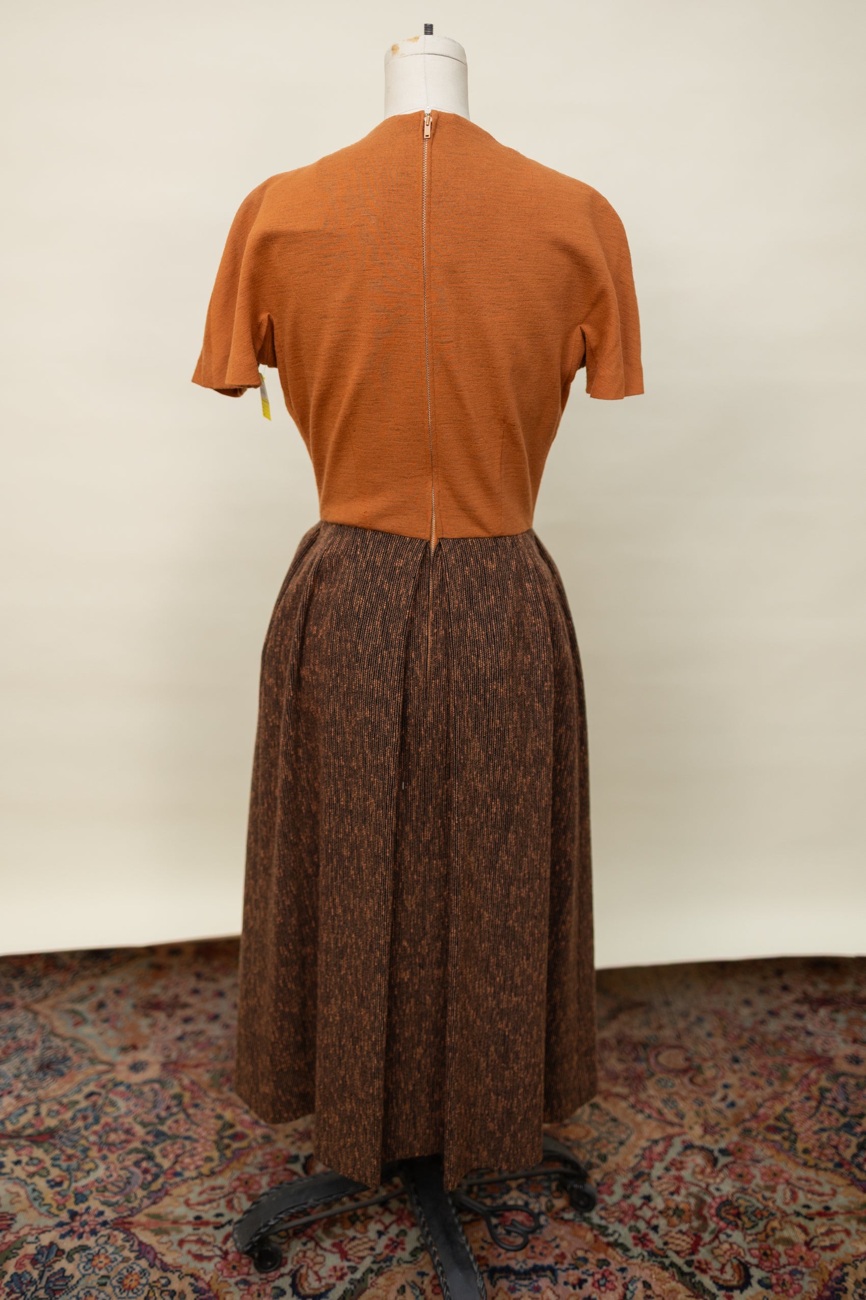 1950s Rust Wool Dress – Layered Bow Bodice & Textured Skirt *COMING SOON*