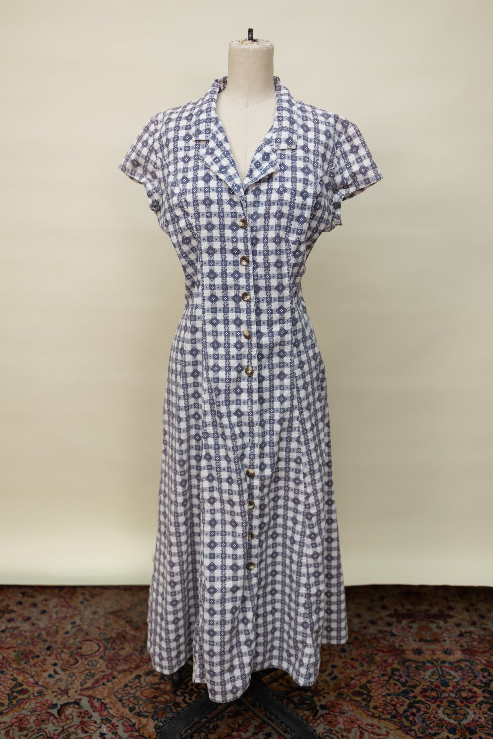 Purple Gingham Day Dress – Button Front