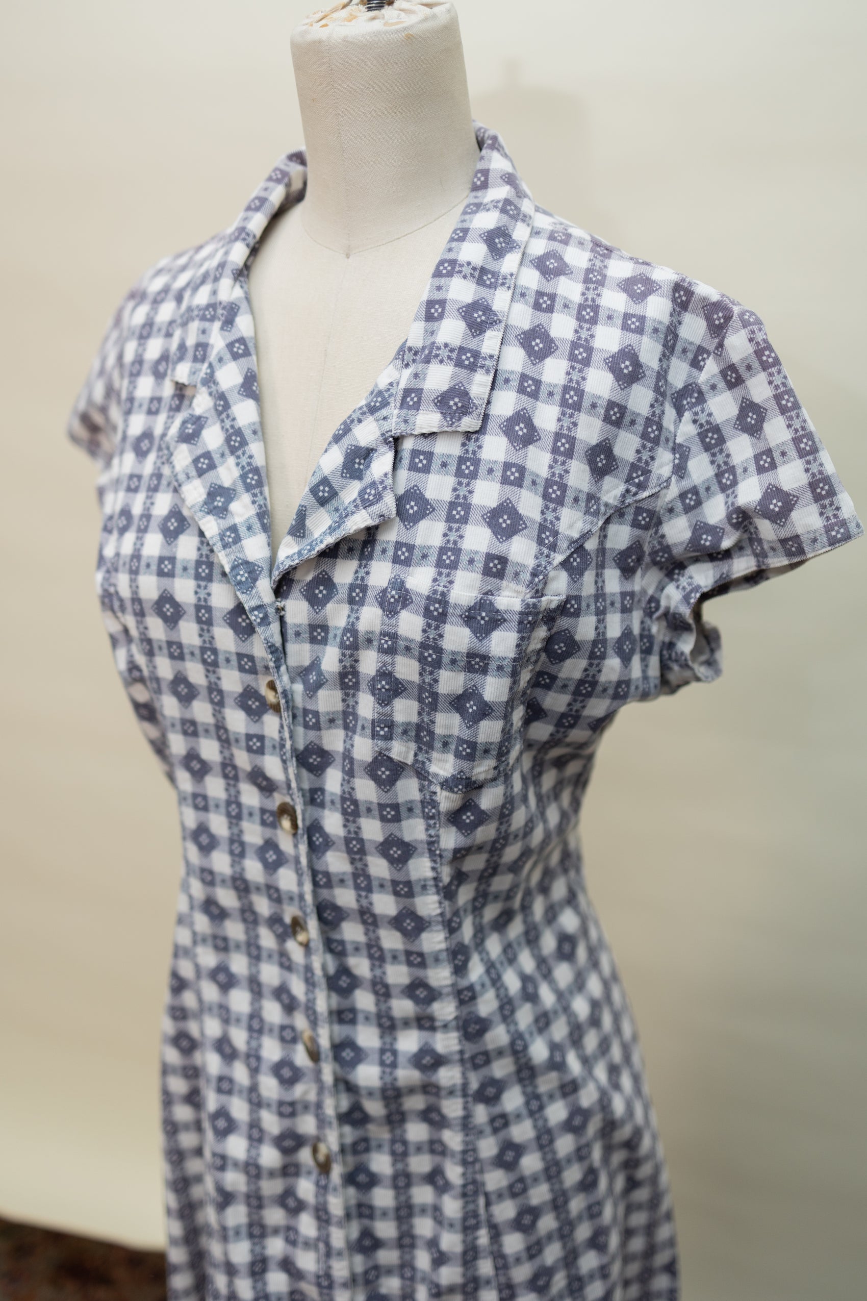 Purple Gingham Day Dress – Button Front