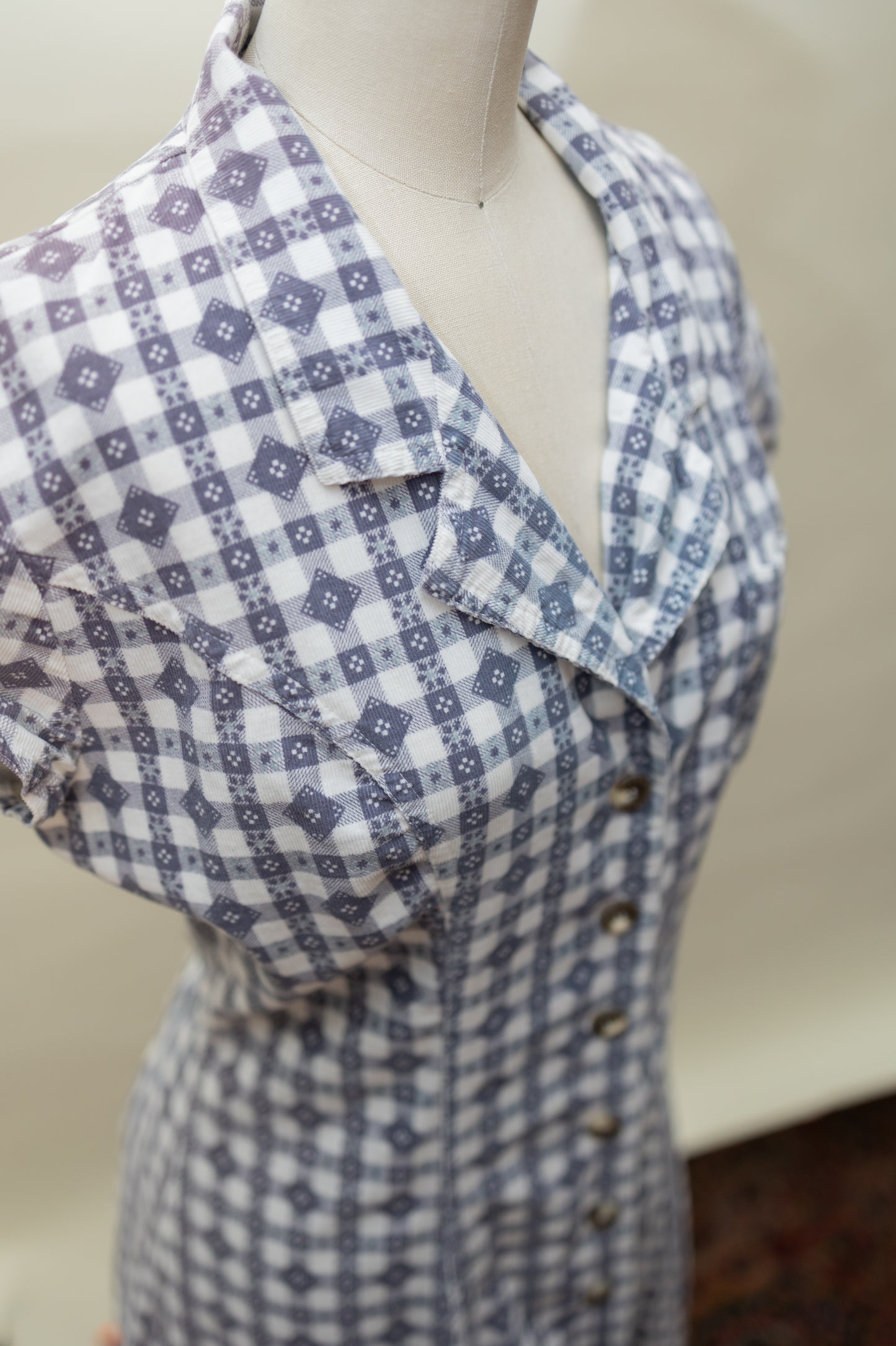 Purple Gingham Day Dress – Button Front