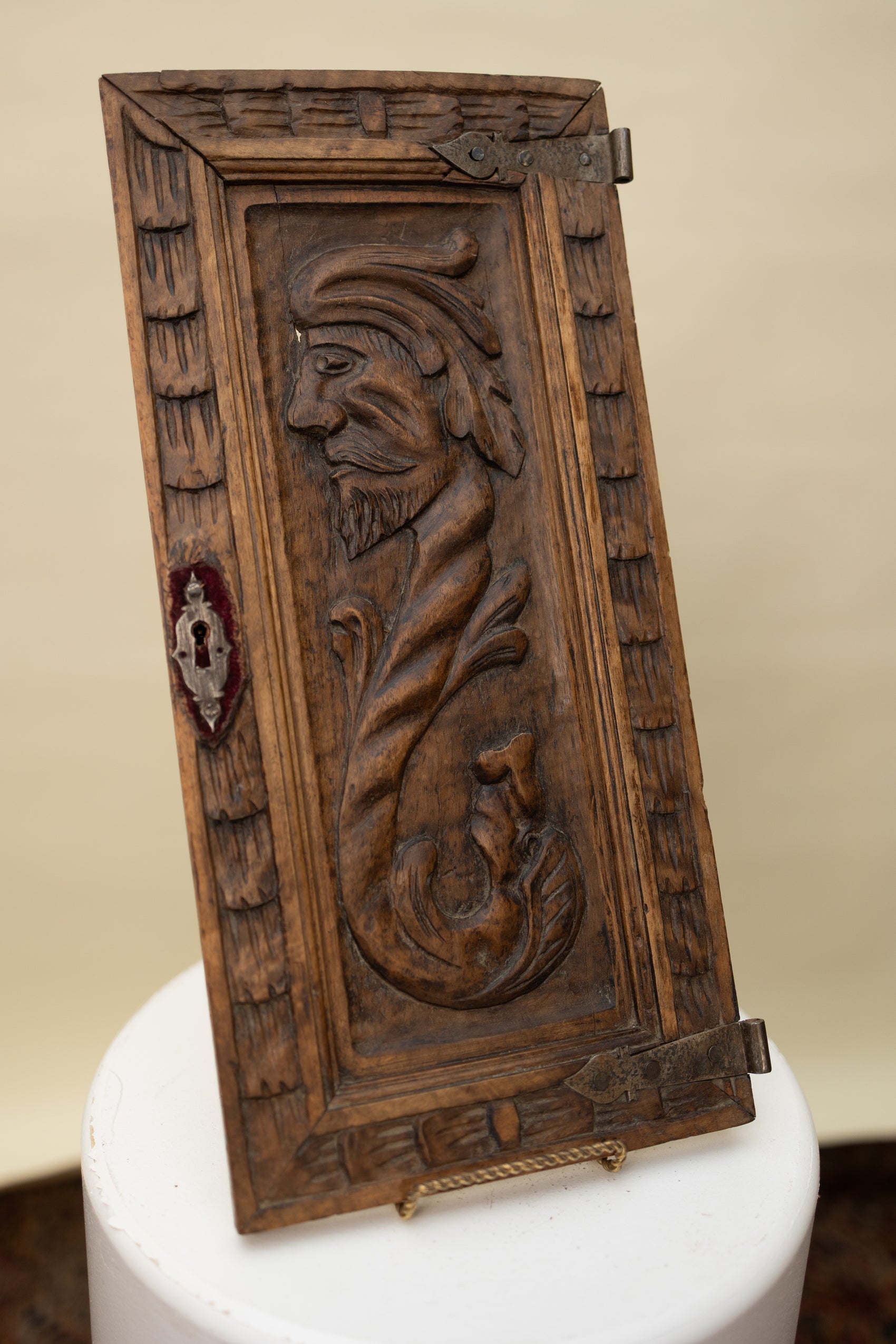 Antique Hand-Carved Wooden Cabinet Door Panel – Bearded Man Relief *COMING SOON*