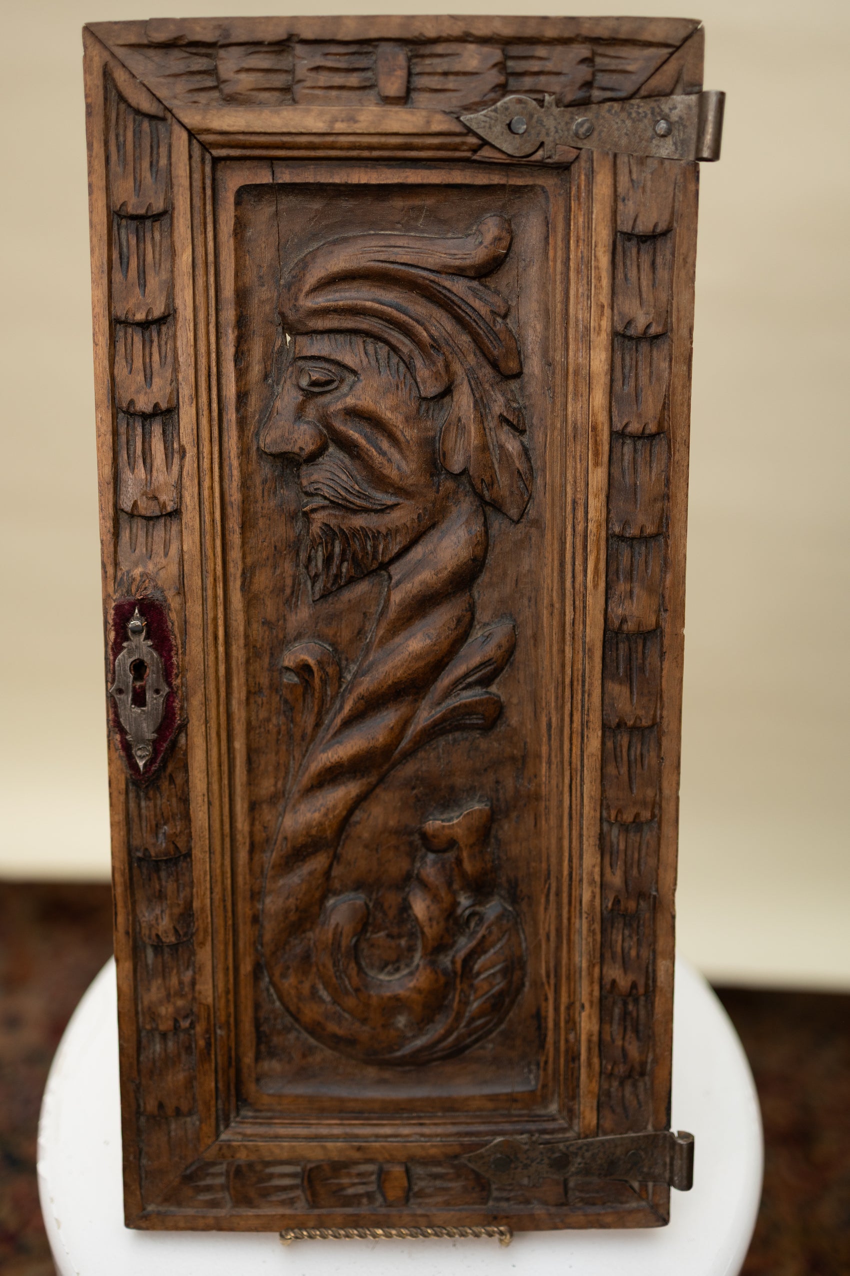 Antique Hand-Carved Wooden Cabinet Door Panel – Bearded Man Relief *COMING SOON*