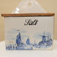Vintage Dutch Blue Salt Box — Ceramic & Wood Lid