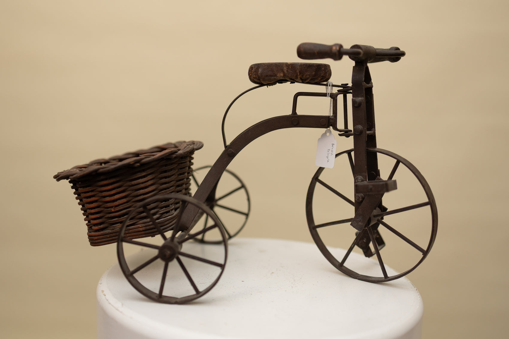 Vintage Metal Tricycle Planter with Woven Basket