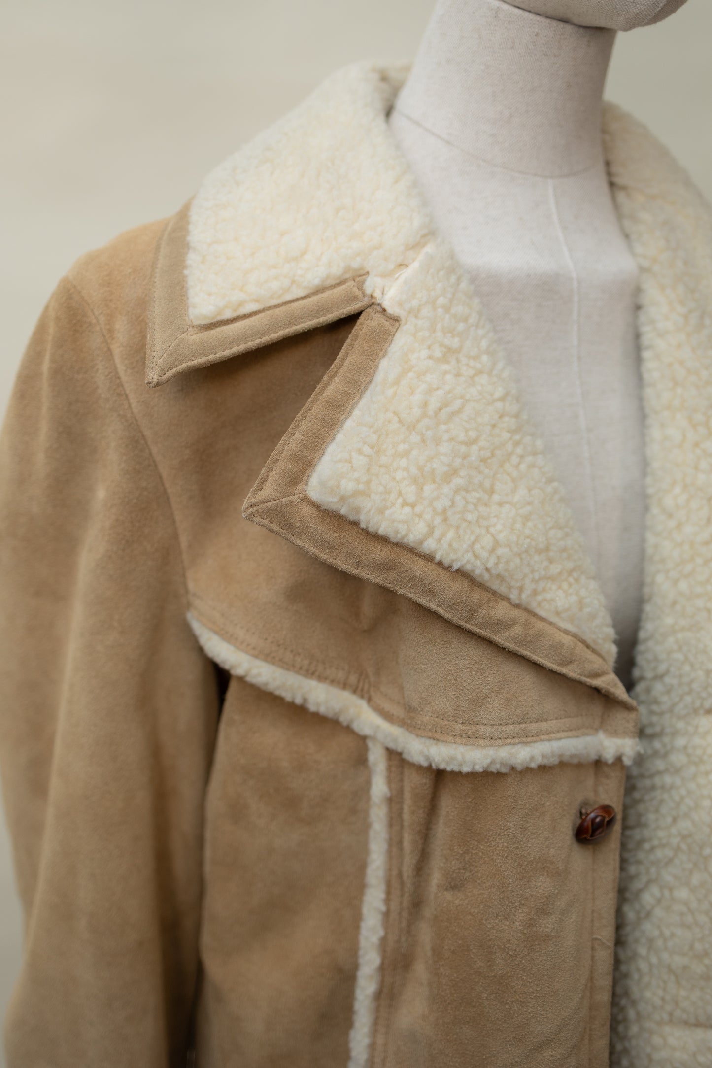 Shearling Suede Coat – Camel & Cream