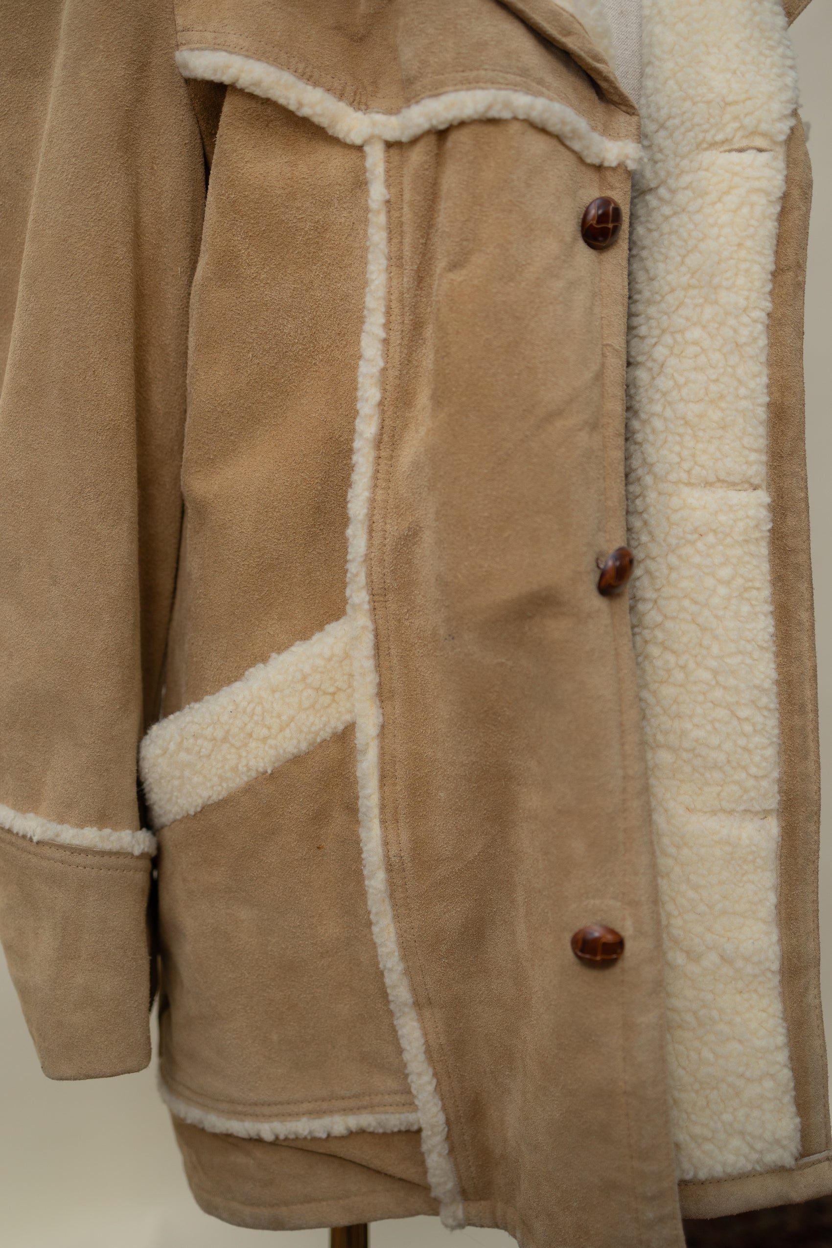 Shearling Suede Coat – Camel & Cream