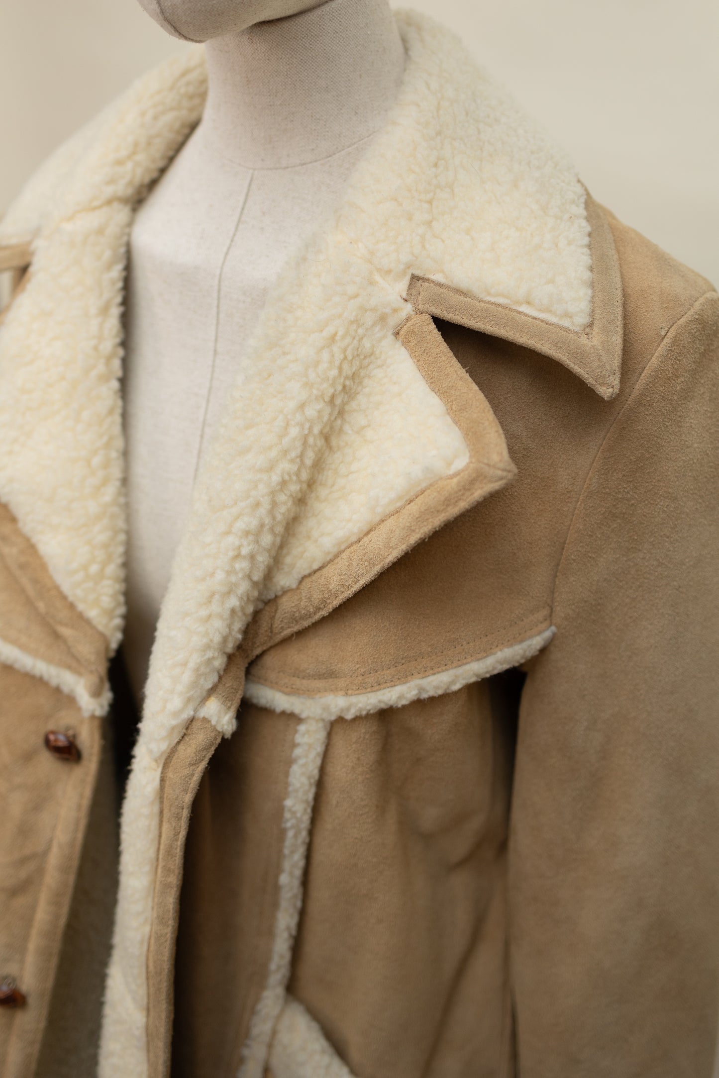 Shearling Suede Coat – Camel & Cream