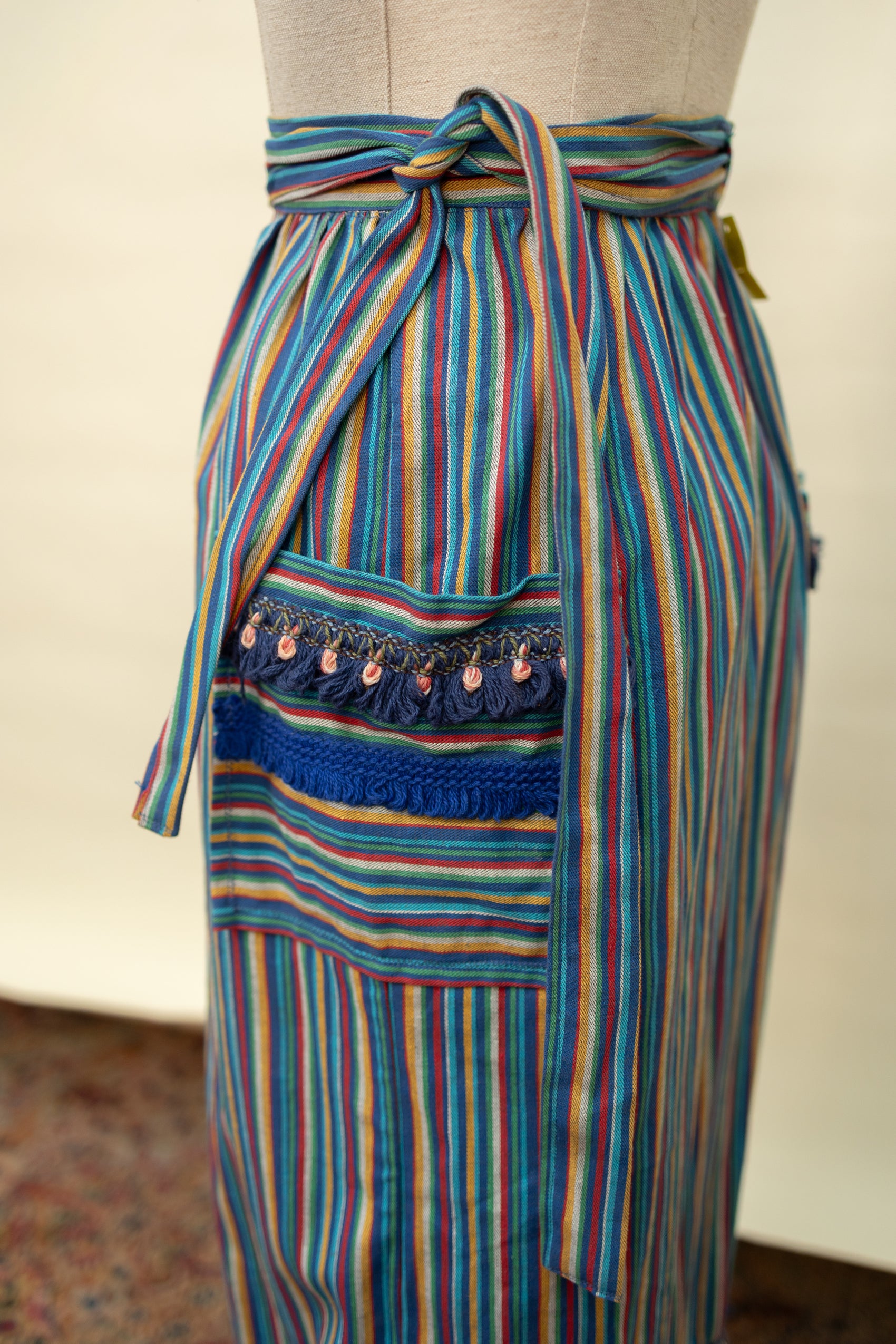 Vintage Striped Cotton Wrap Skirt with Tassel Trim *COMING SOON*