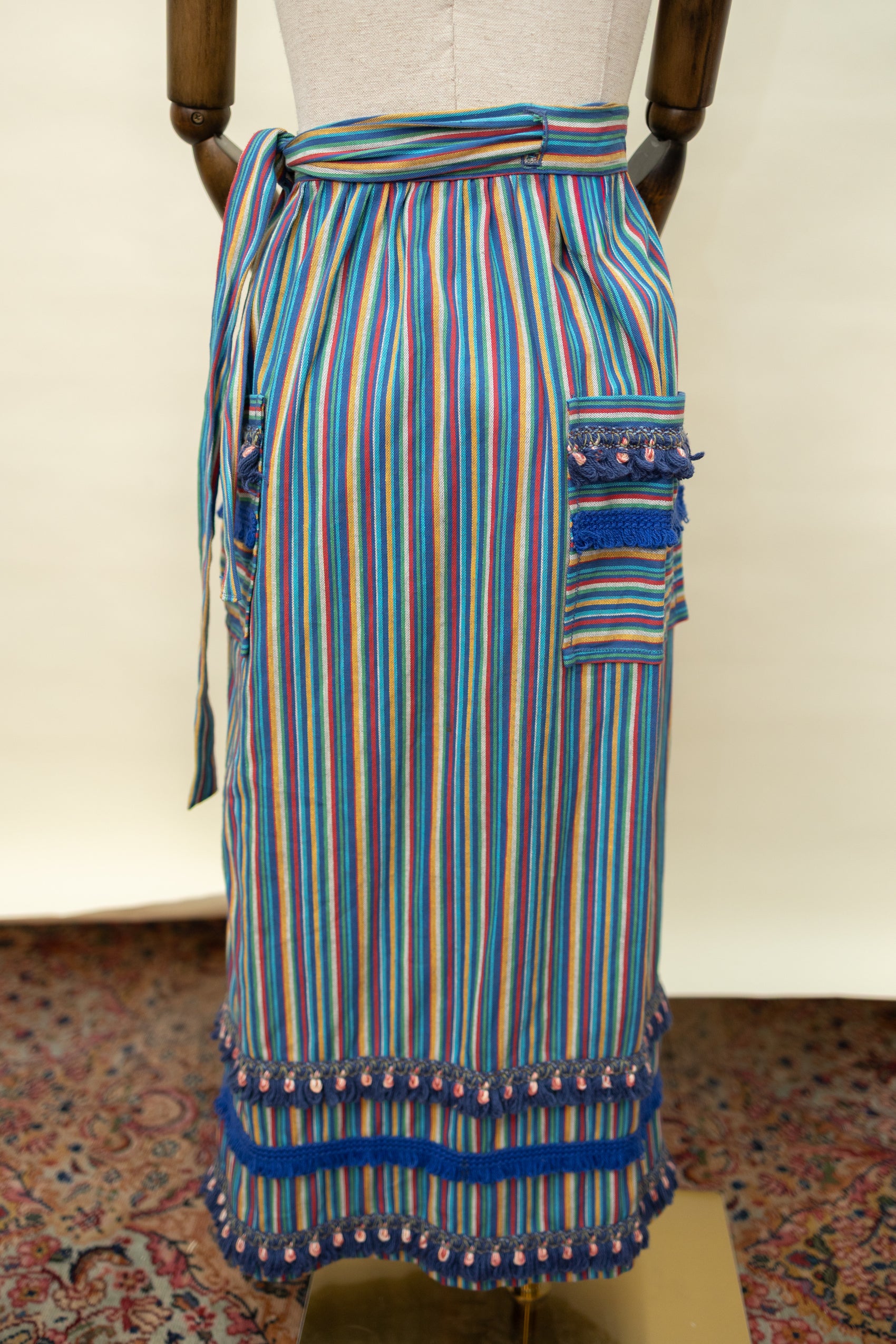 Vintage Striped Cotton Wrap Skirt with Tassel Trim *COMING SOON*