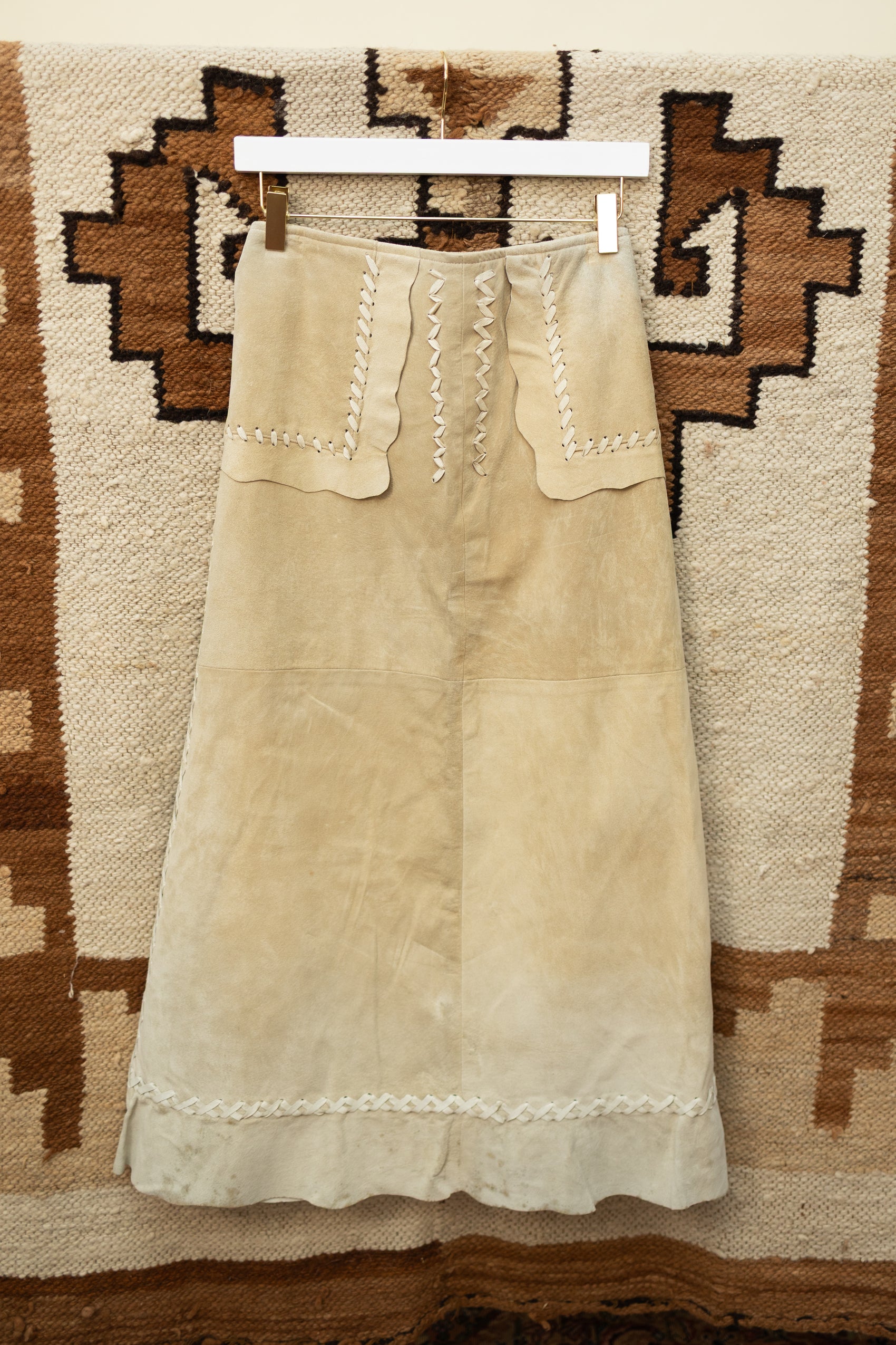 Vintage Suede Maxi Skirt with Whipstitch Detailing *COMING SOON*