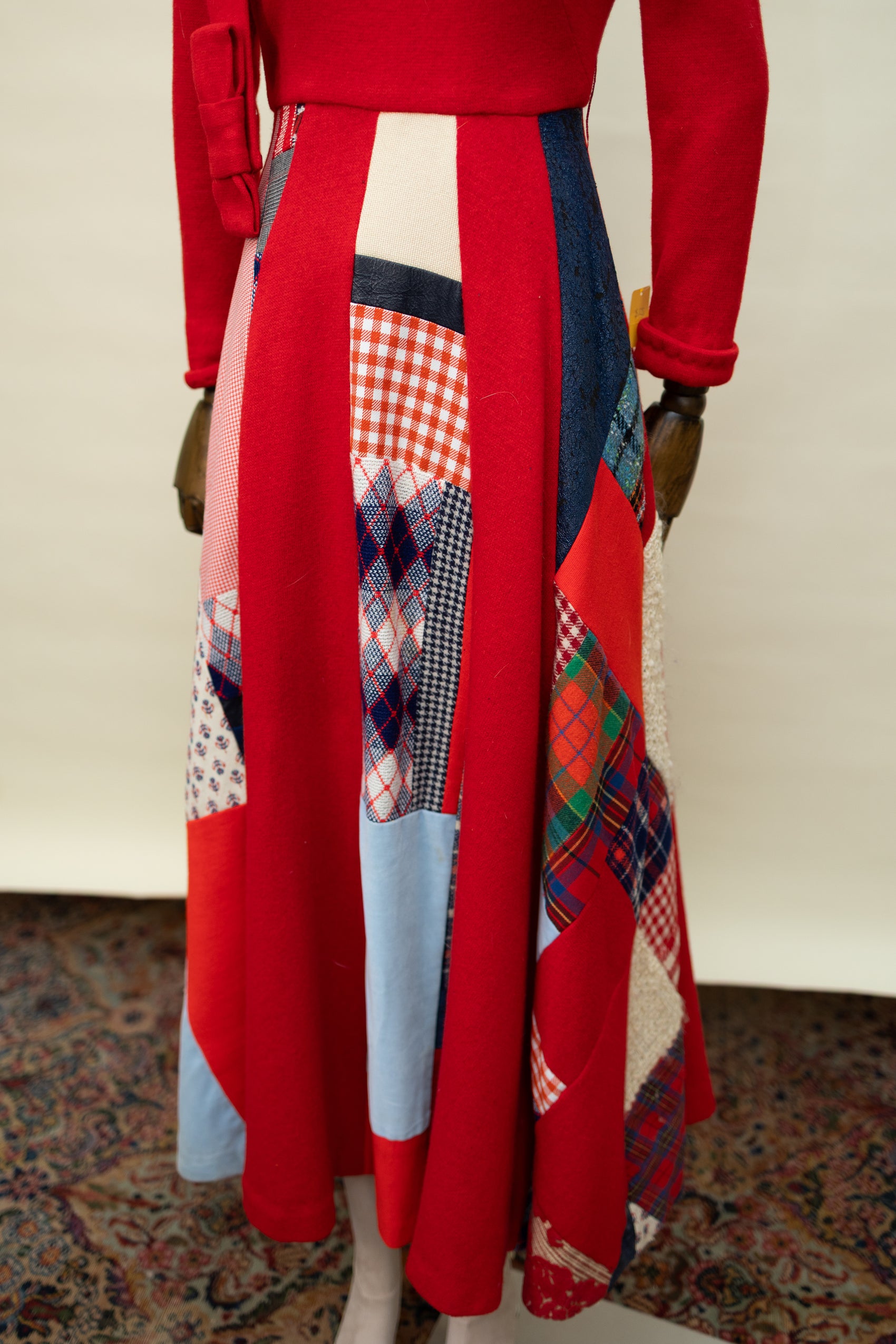 Red Wool Patchwork Maxi Dress with Quilted Skirt Panels *COMING SOON*