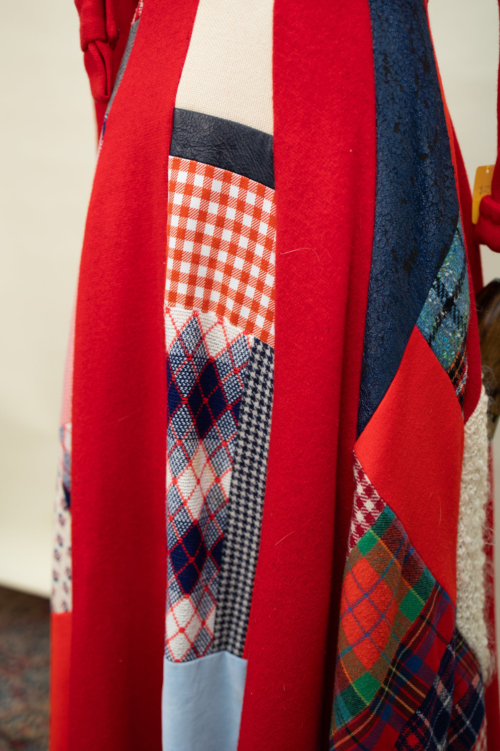 Red Wool Patchwork Maxi Dress with Quilted Skirt Panels *COMING SOON*