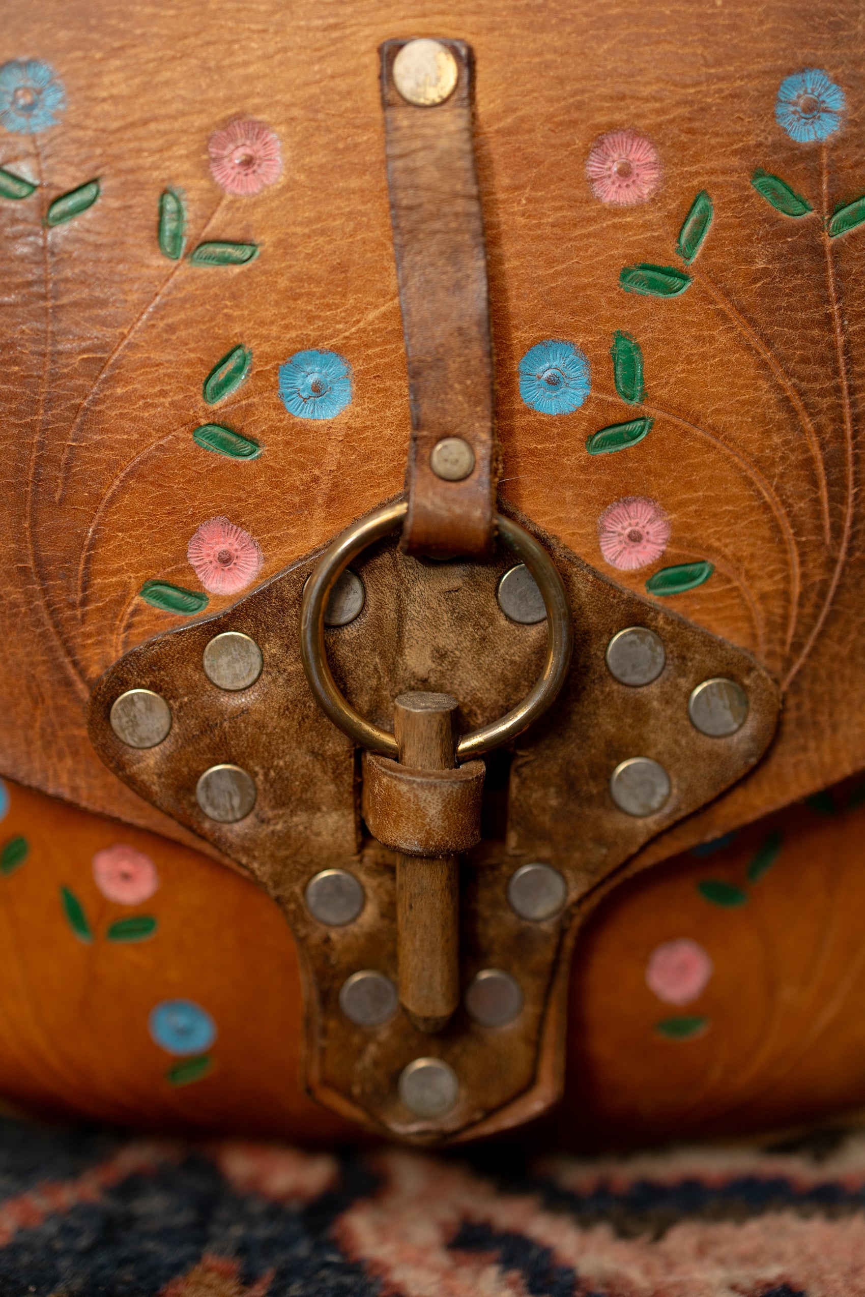1970s Handcrafted Leather Satchel with Braided Strap & Painted Floral Detail *COMING SOON*
