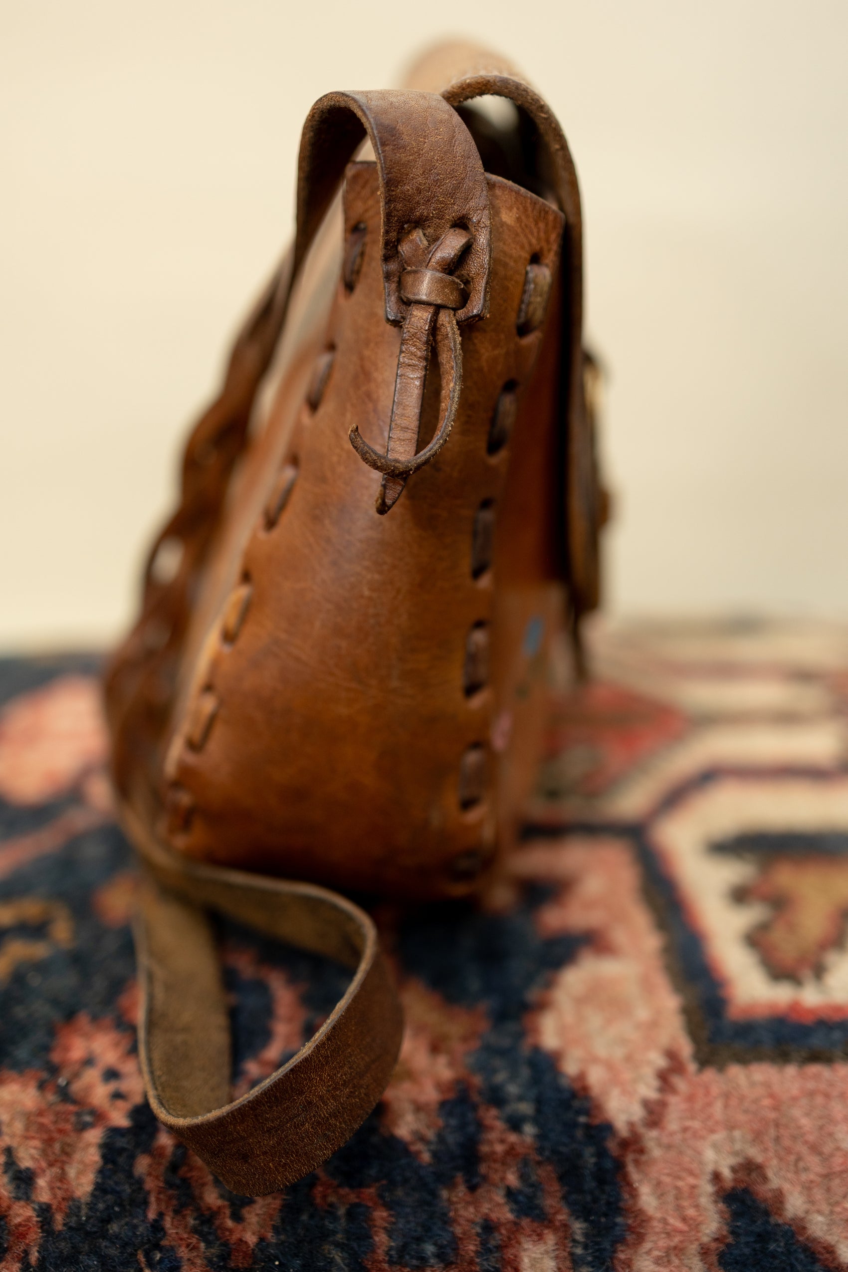 1970s Handcrafted Leather Satchel with Braided Strap & Painted Floral Detail *COMING SOON*