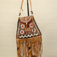 Handcrafted Leather Tribal Fringe Bag with Geometric Embroidery
