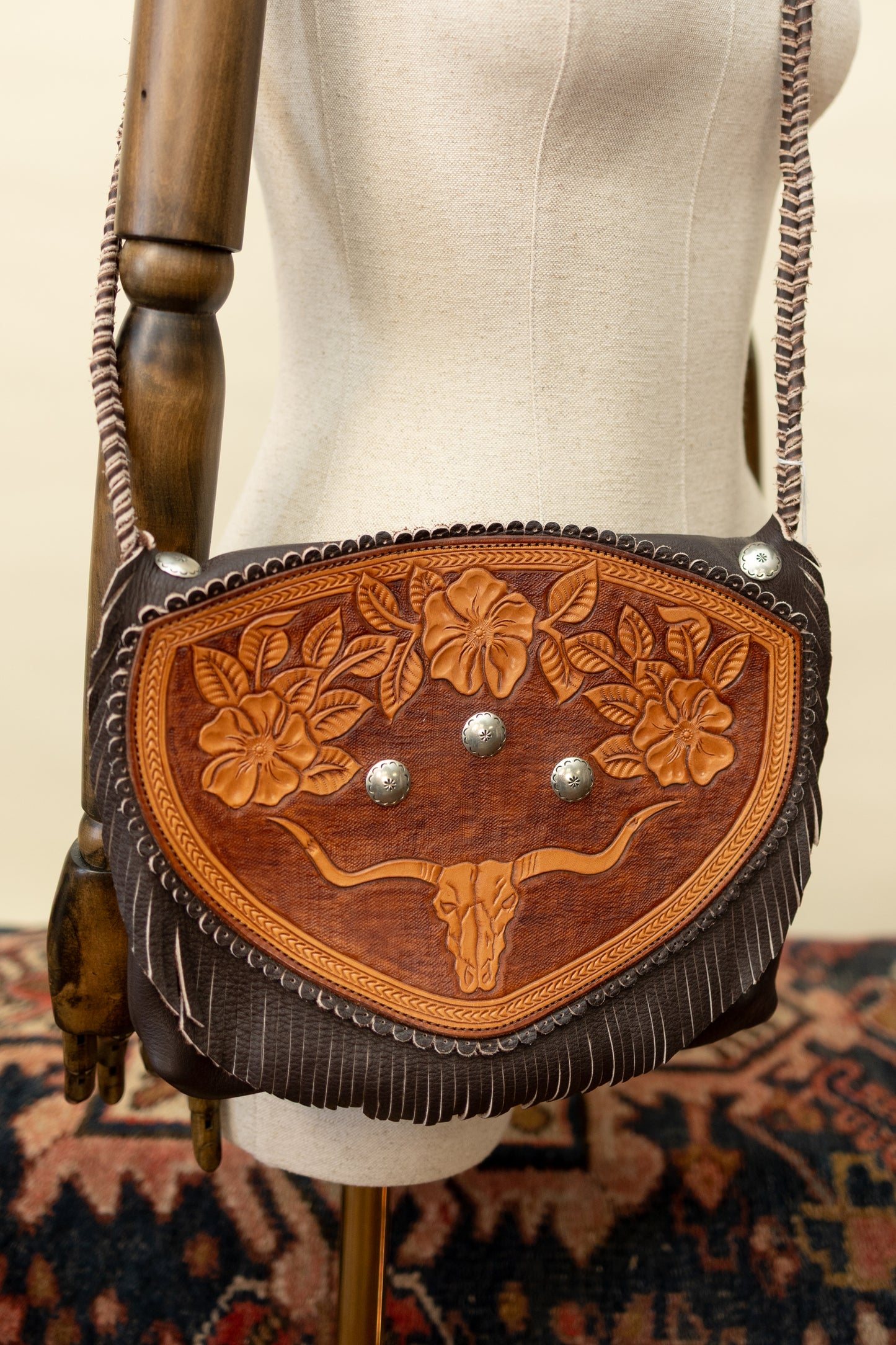Hand-Tooled Leather Western Crossbody with Longhorn & Floral Detail *COMIGN SOON*