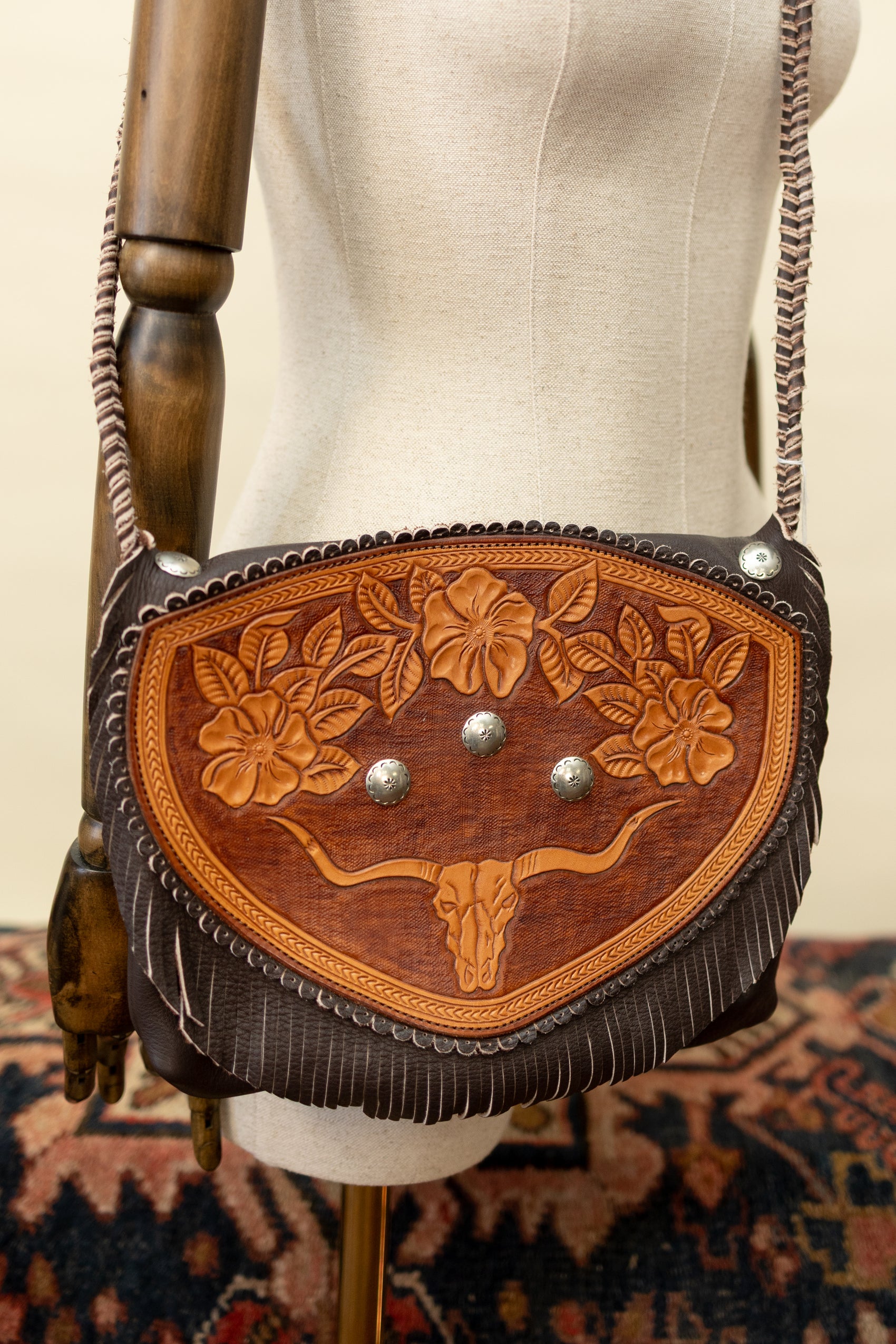 Hand-Tooled Leather Western Crossbody with Longhorn & Floral Detail *COMIGN SOON*