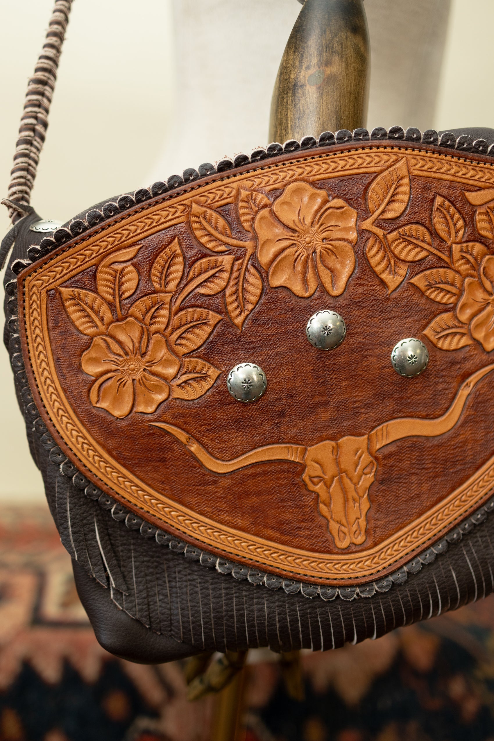 Hand-Tooled Leather Western Crossbody with Longhorn & Floral Detail *COMIGN SOON*