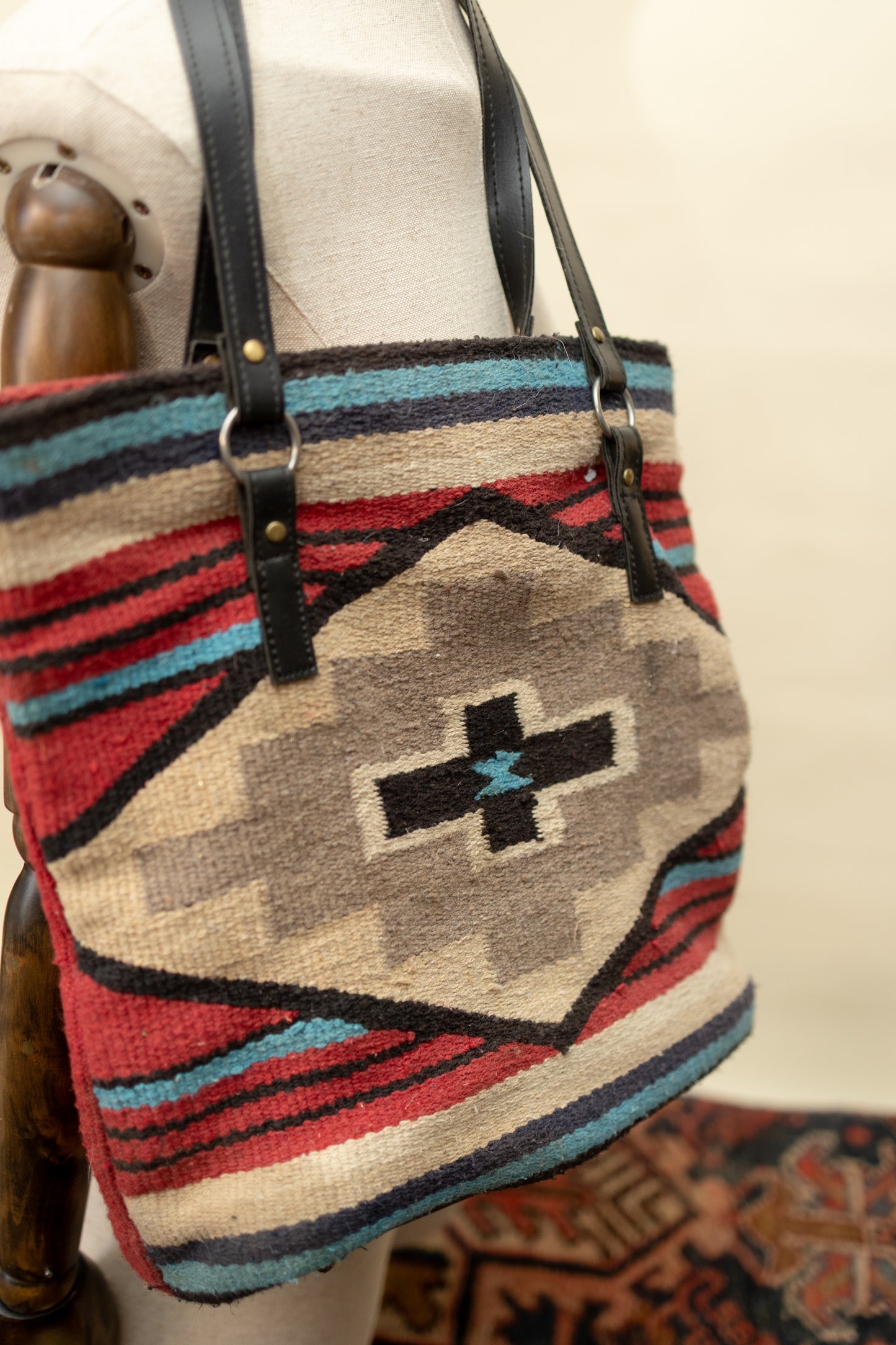 Southwestern Wool Tapestry Tote with Leather Straps *COMING SOON*