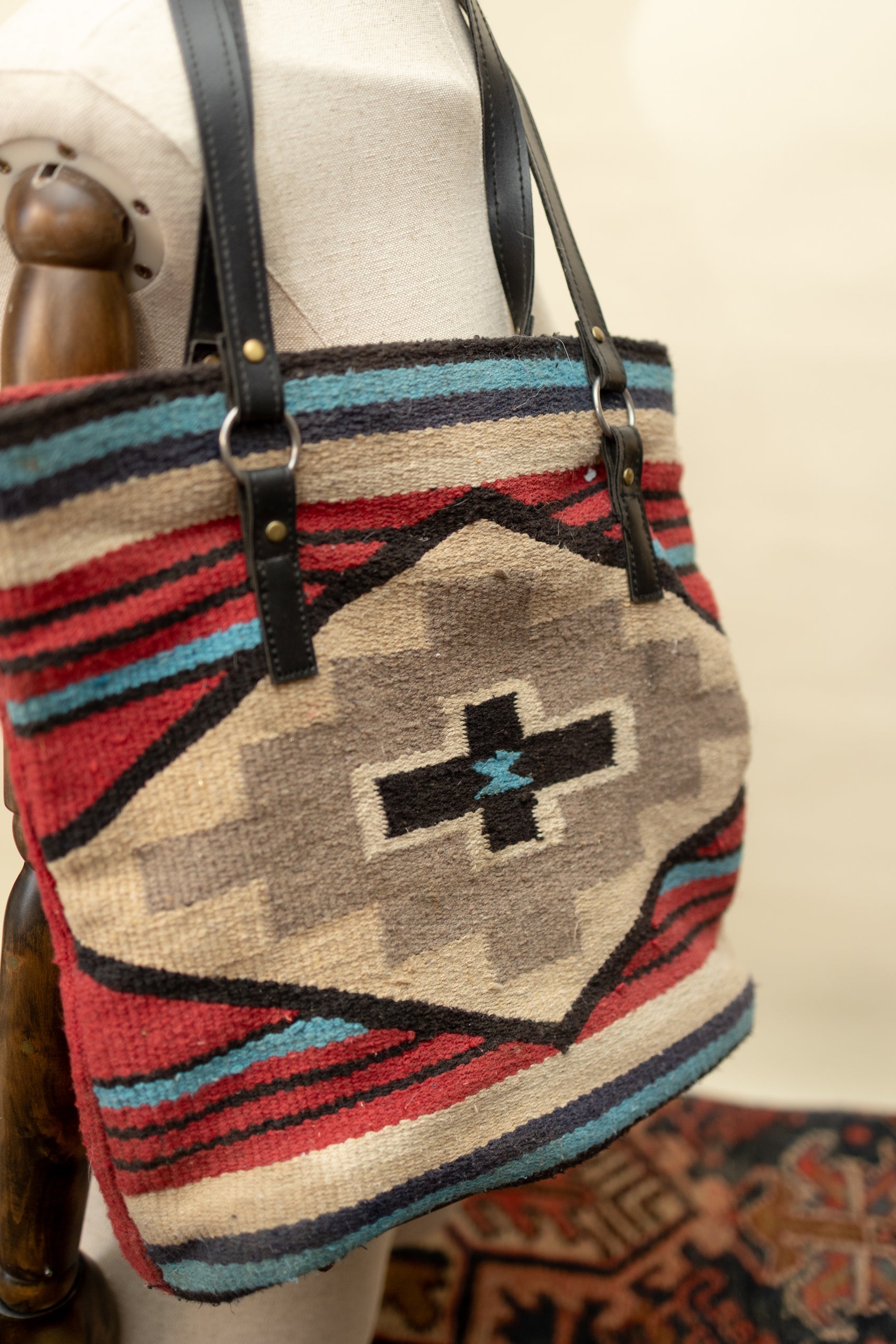 Southwestern Wool Tapestry Tote with Leather Straps *COMING SOON*