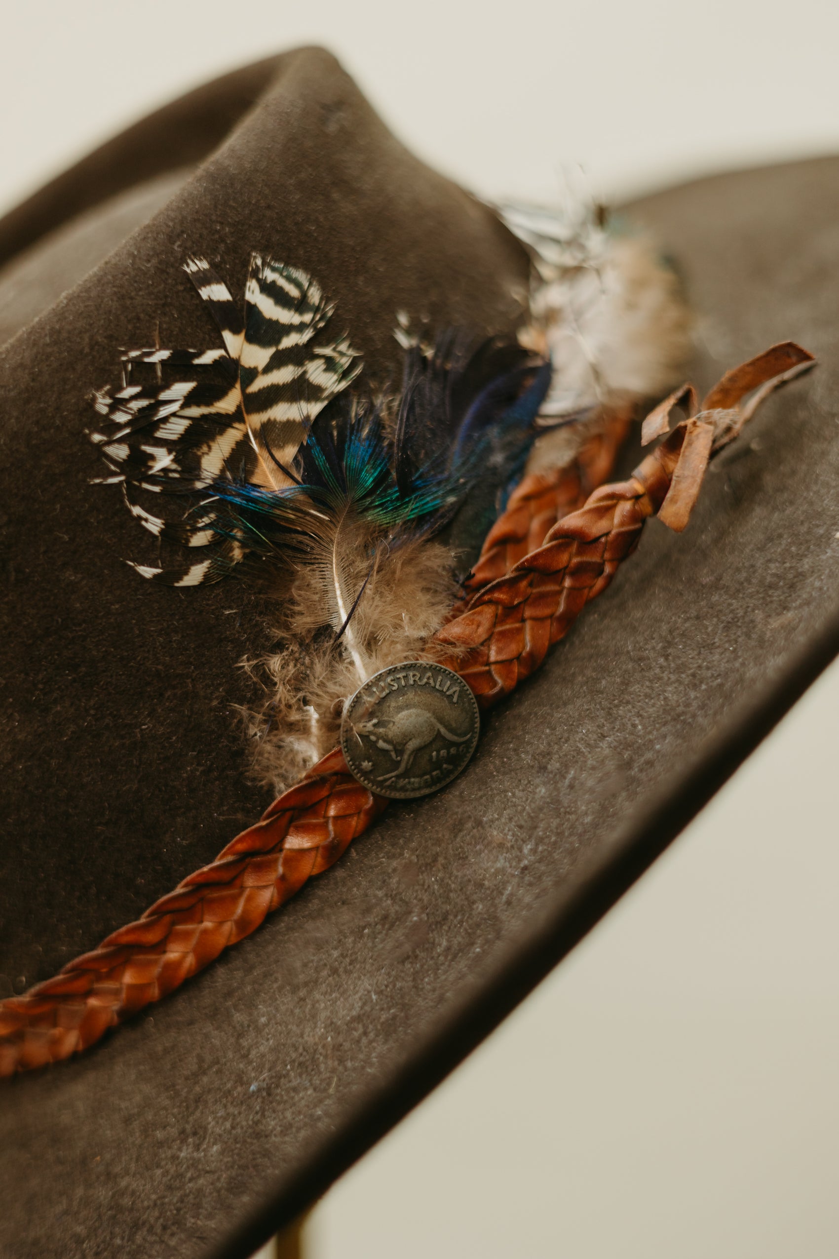 Vintage Wool Felt Western Hat with Braided Band & Feather Accent *COMING SOON*