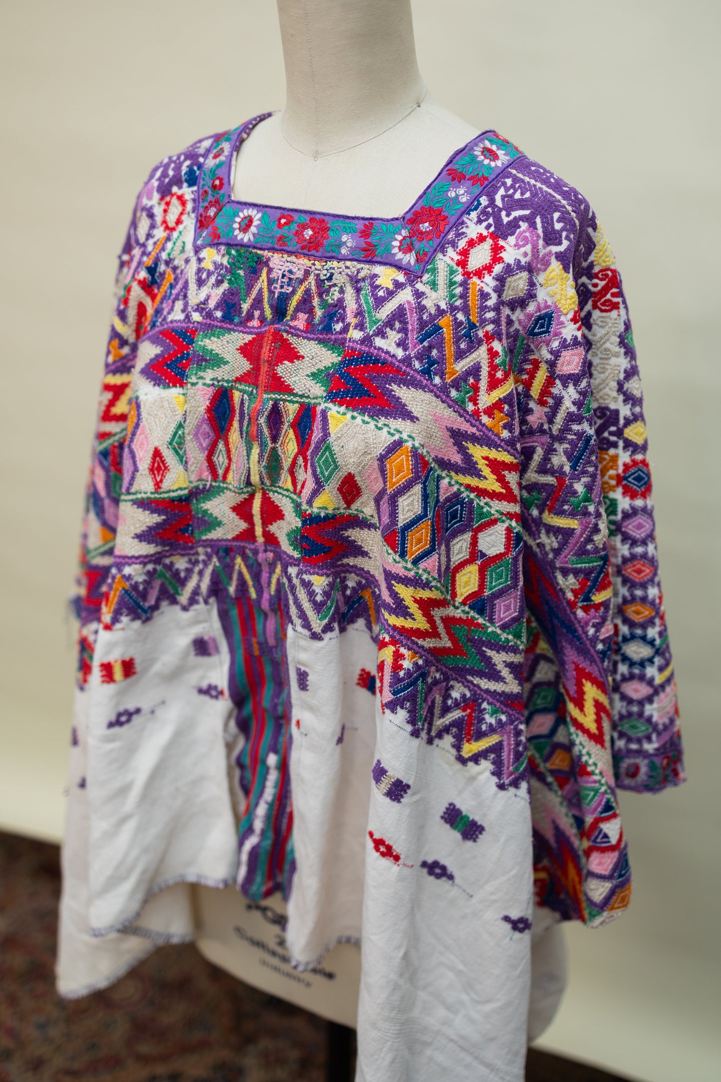 Handwoven Guatemalan Huipil — Multicolor Geometric & Floral Embroidery