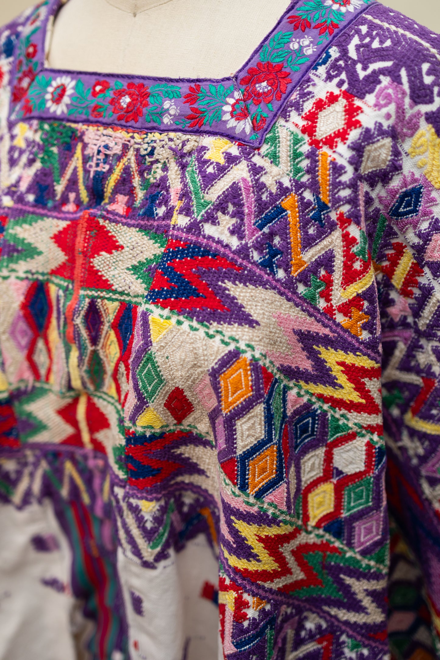 Handwoven Guatemalan Huipil — Multicolor Geometric & Floral Embroidery