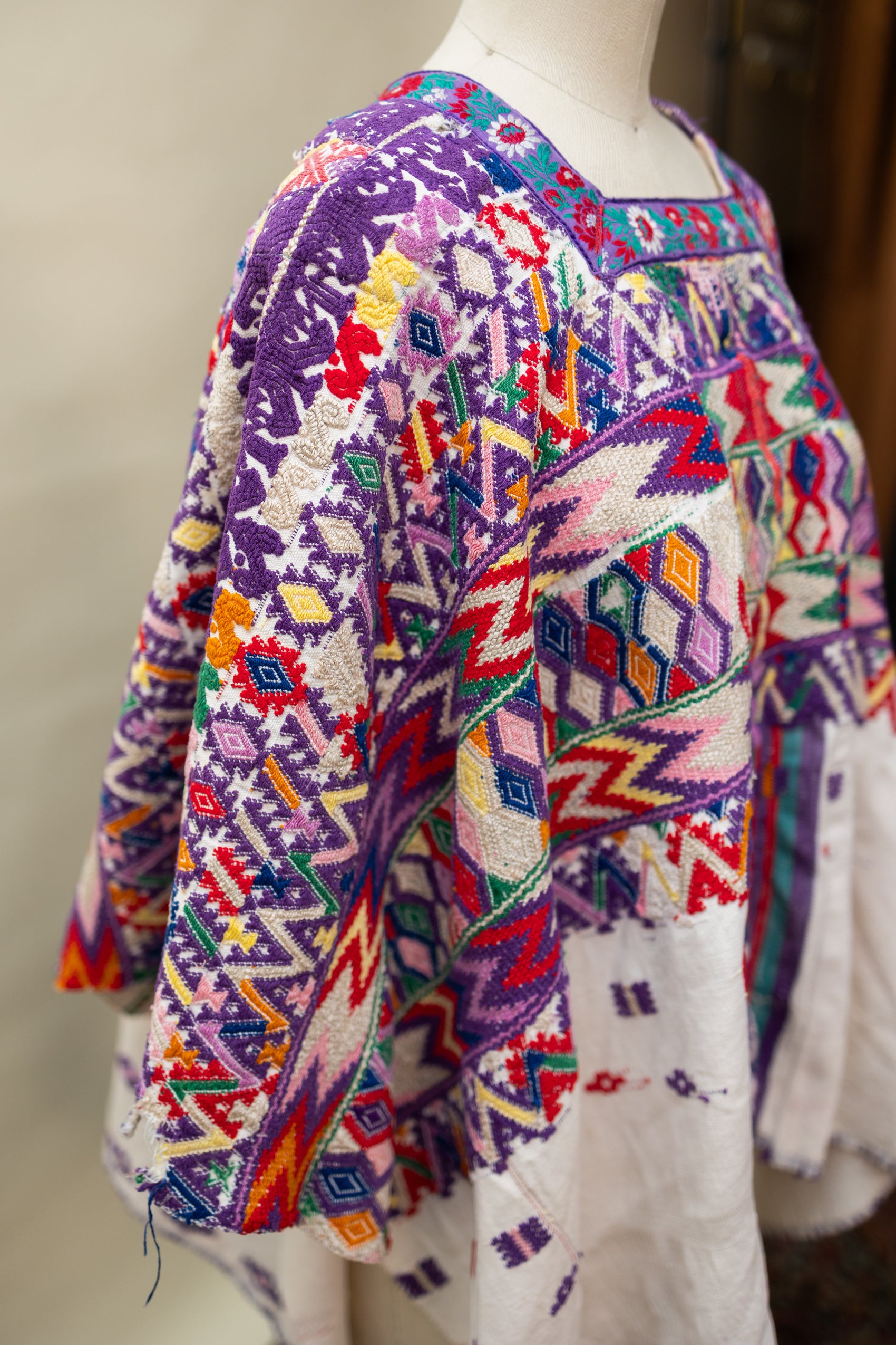 Handwoven Guatemalan Huipil — Multicolor Geometric & Floral Embroidery