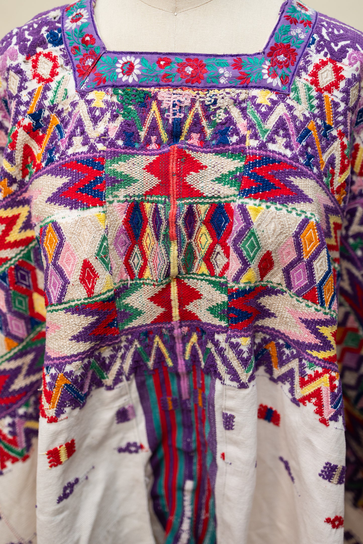 Handwoven Guatemalan Huipil — Multicolor Geometric & Floral Embroidery